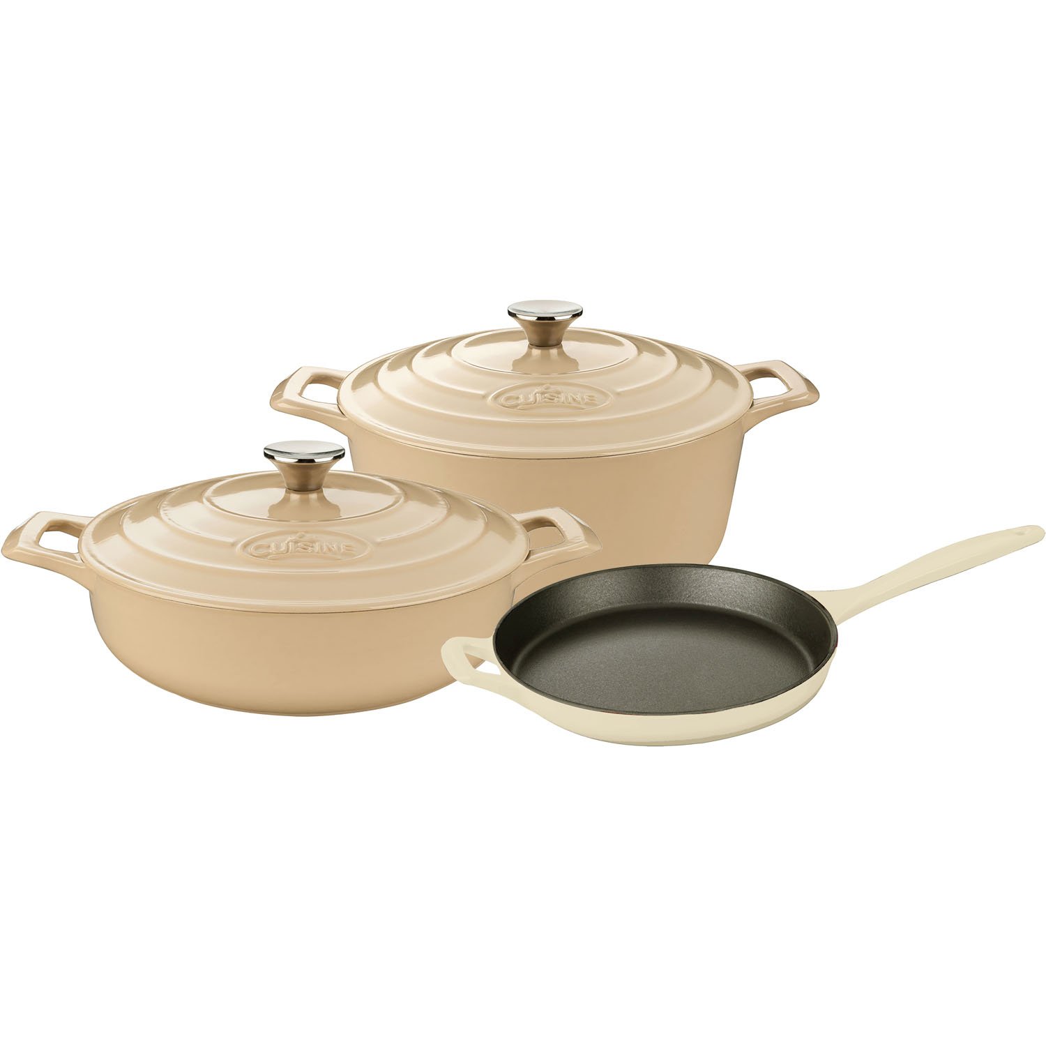 La Cuisine 5-Piece Enameled Cast Iron Cookware Set - 3.75QT Saute Pan, 6.5QT Round Dutch Oven with Lid, 10