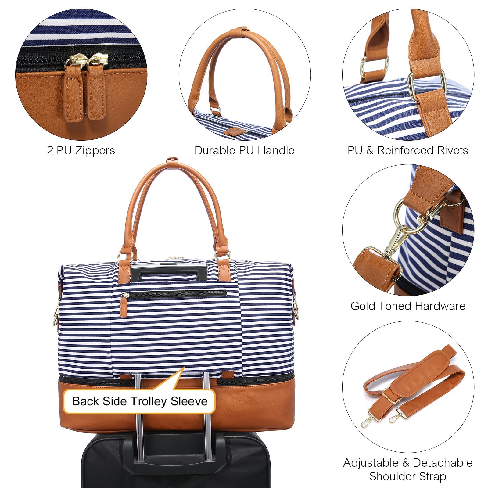 **Sucipi Women's Canvas Weekender Travel Duffle Bag with Shoe Compartment & Toiletry Pouch - Perfect Carry-On Gym Bag for Weekend Getaways, Hospital Visits, Labor & Delivery**    *(Use Cases: Ideal for travel, gym workouts, overnight trips, hospital stays, and maternity needs.)*