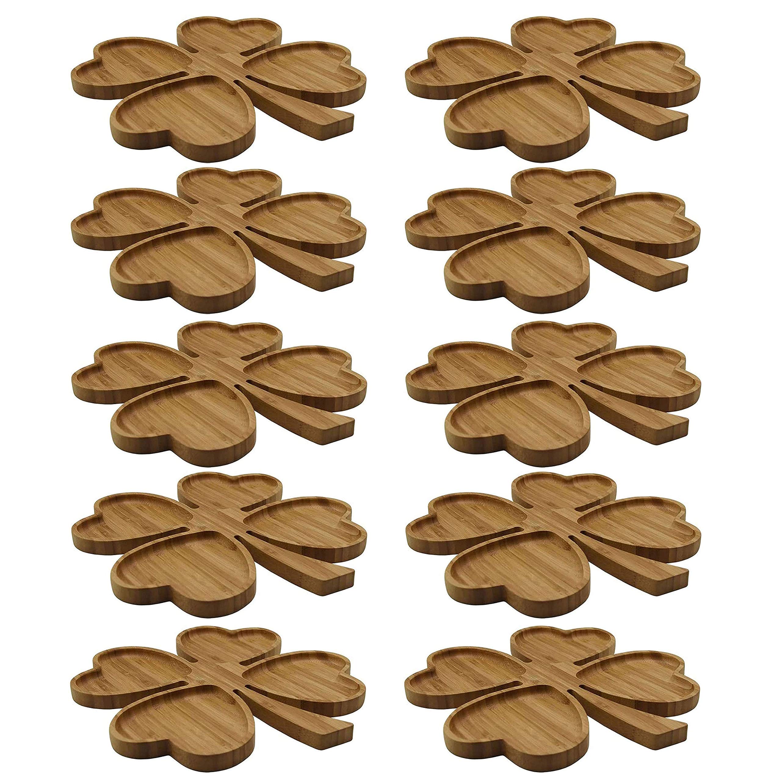 Romantic Heart-Shaped Bamboo Serving Tray - 4 Compartment Appetizer Platter for Wedding, Party & Snacks (10