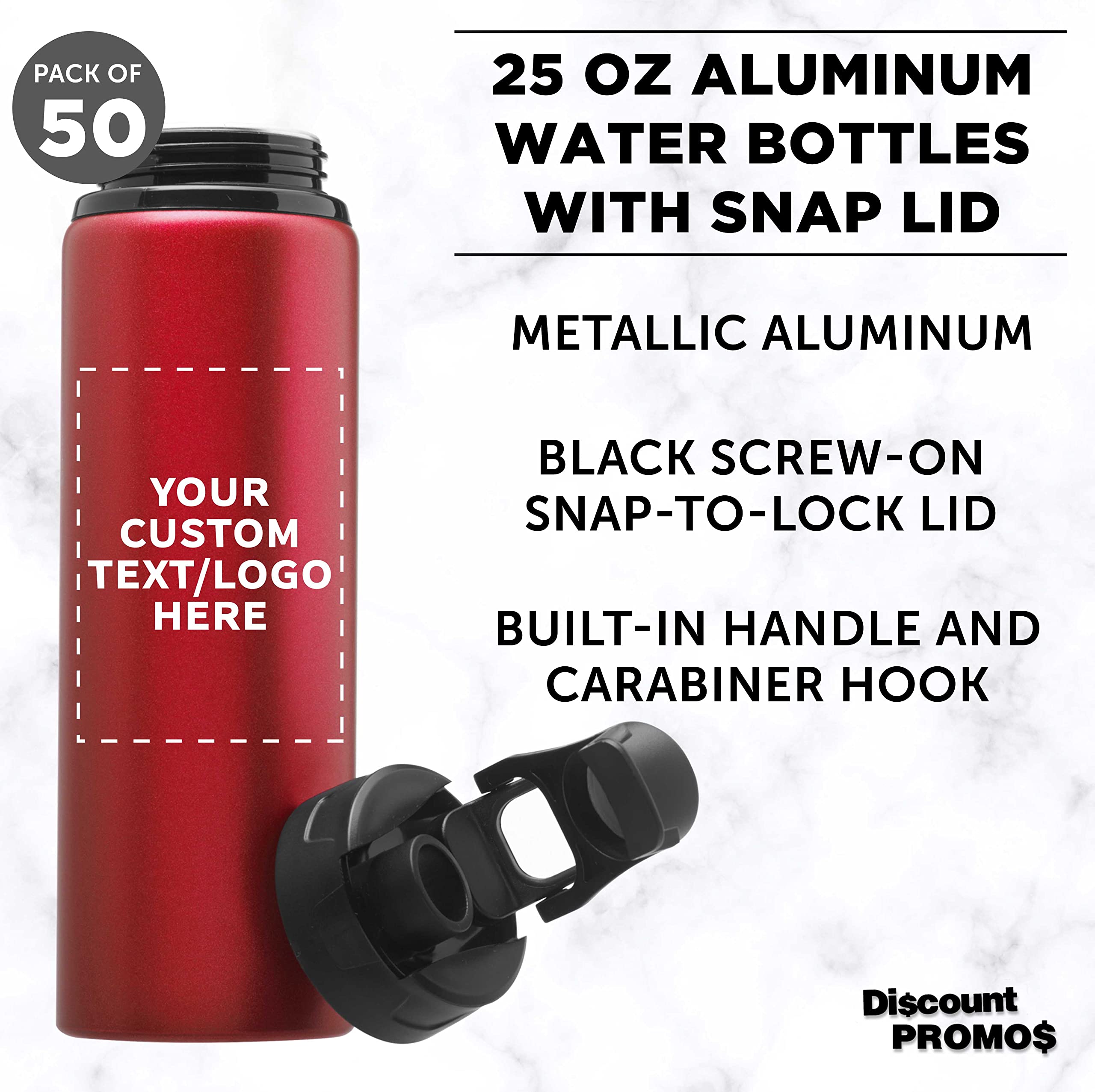 Custom 25oz Aluminum Water Bottles with Snap Lids - Bulk Pack of 50 Personalized Reusable Drinkware for Gym, Hiking, Cycling & School - Eco-Friendly Sports & Outdoor Hydration Bottle - Red