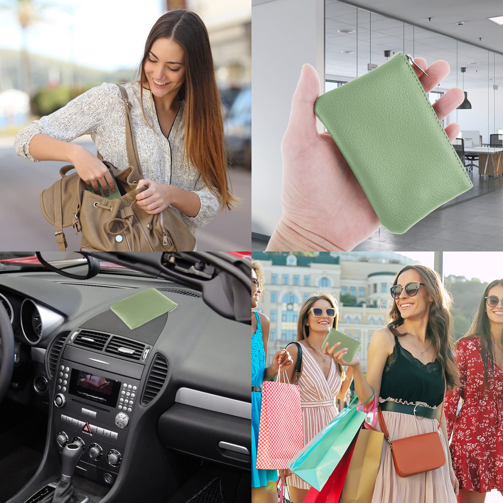 PU Lychee Pattern Zipper Coin Purse - Mini Portable Wallet for Women with Credit Card Slots, ID Holder & Keychain - Perfect for Change, Keys, Lipstick & Headphones (Green) | Ideal for Daily Use, Travel & Gift Giving
