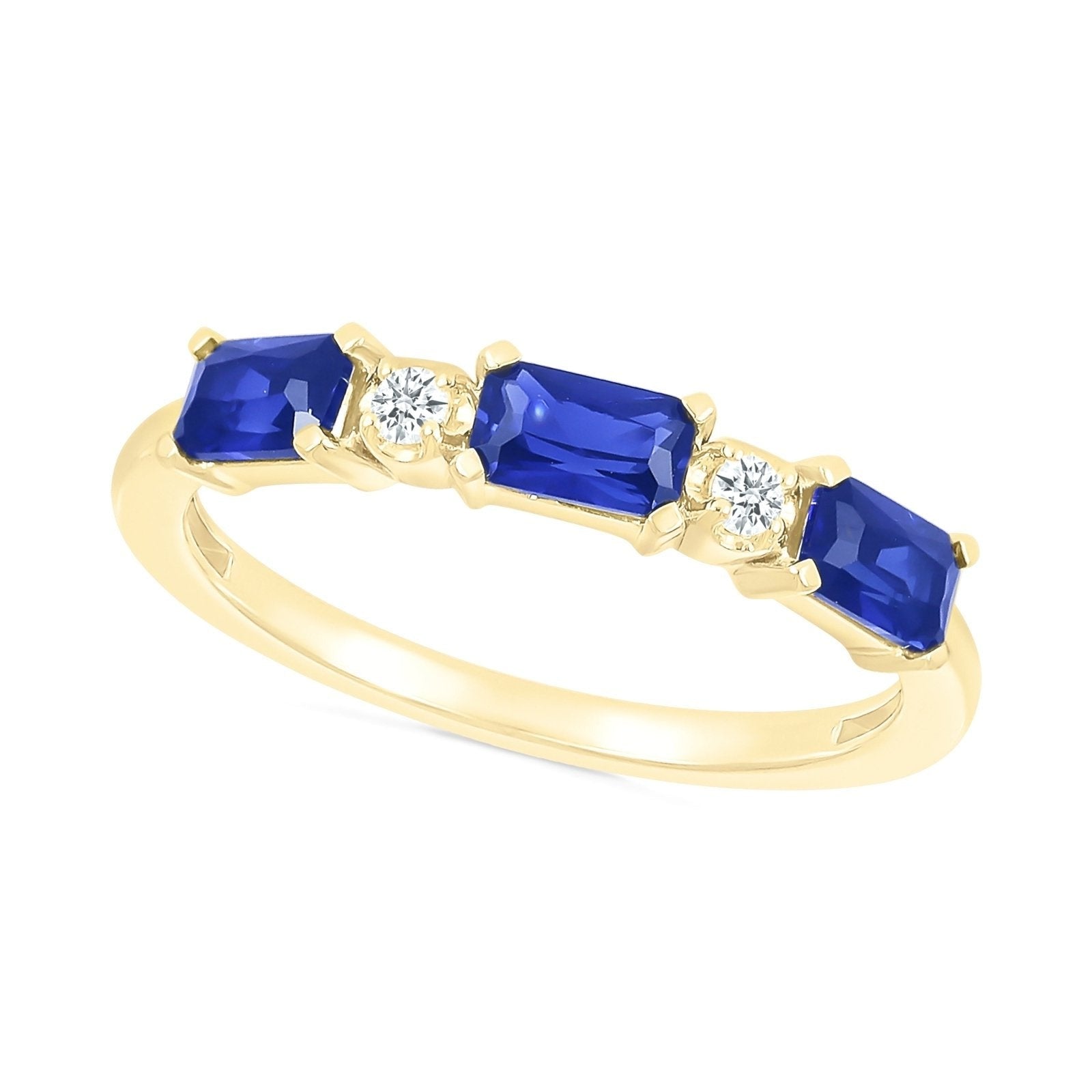10k Yellow Gold Blue and White Sapphire Half Eternity Ring for Women - Perfect for Weddings, Anniversaries & Special Occasions