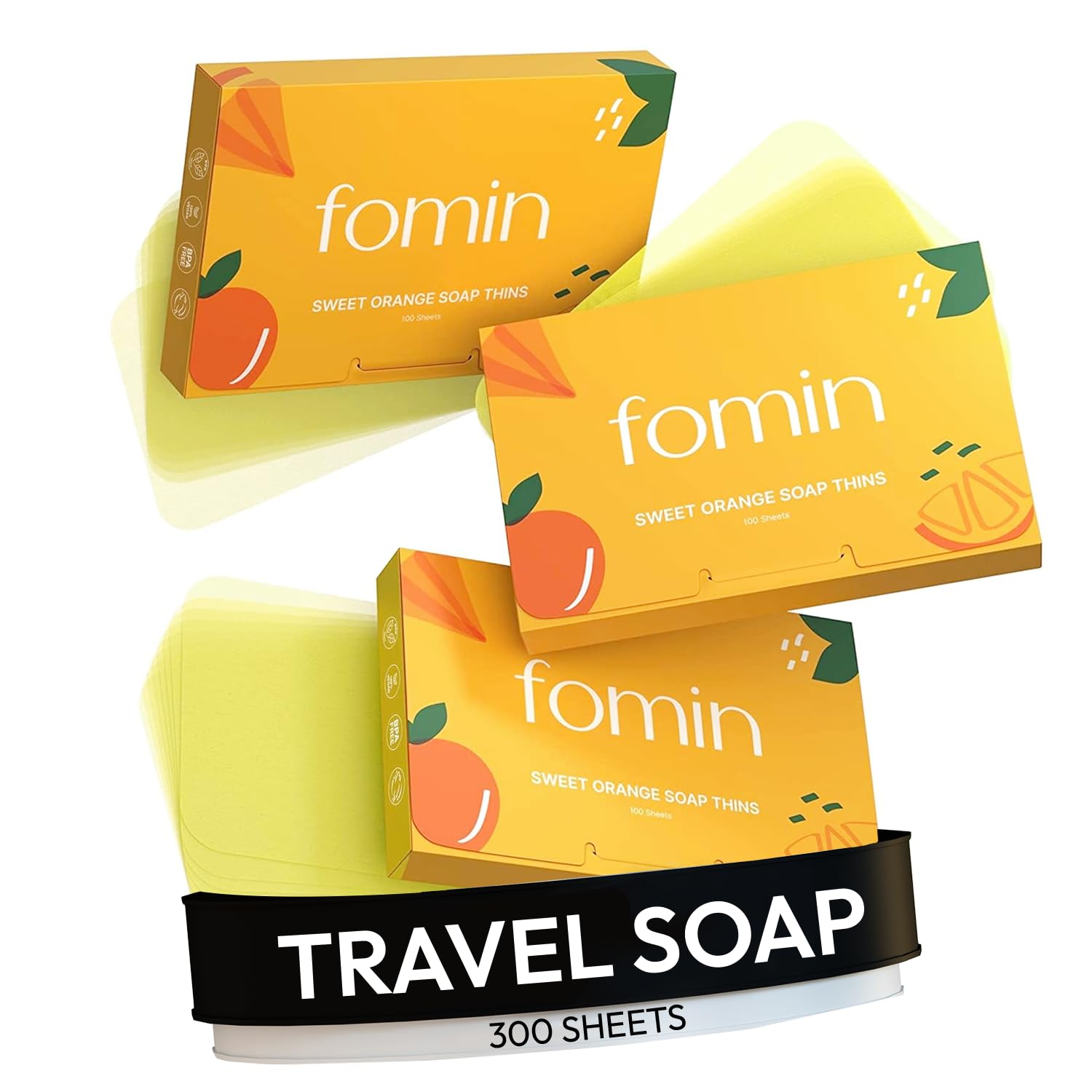 FOMIN Antibacterial Paper Soap Sheets (300 Count) - Orange Scented Travel Soap, Dissolvable Hand Washing Sheets for Camping, Hiking, Travel & Outdoor Activities - Portable Hygiene Solution for On-the-Go