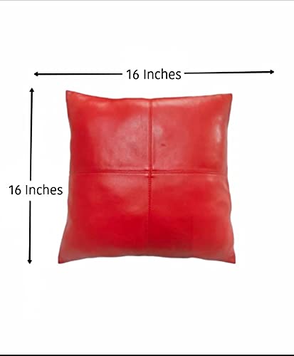 Premium Lambskin Leather Pillow Cover Set of 2 - 16x16 Inch Sofa Cushion Case - Luxury Decorative Throw Pillow Covers for Living Room, Bedroom & Office - Soft Red Home Decor for Couches, Chairs and Beds