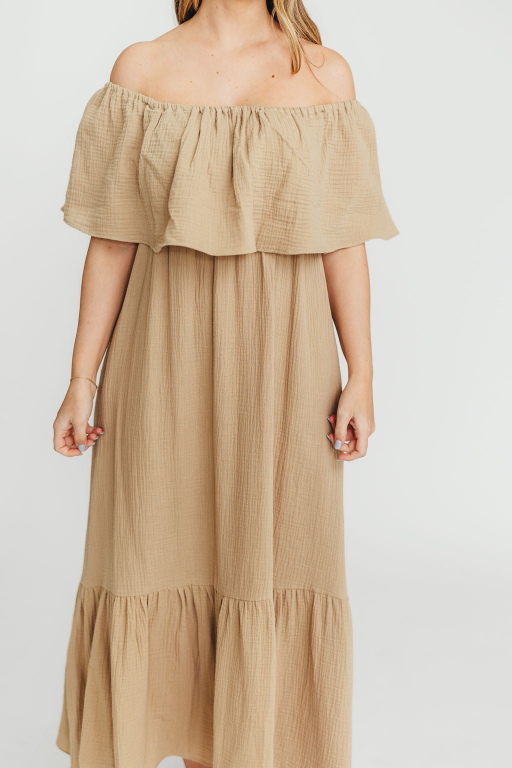 Josie 100% Cotton Maternity Maxi Dress in Khaki - Bump & Nursing Friendly for Pregnancy & Breastfeeding | Perfect for Casual Outings, Baby Showers & Nursing Comfort