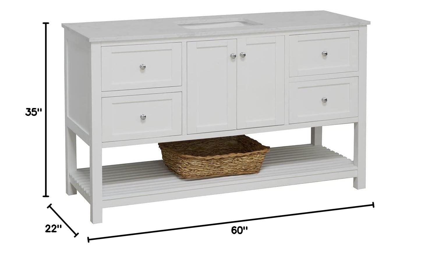 60-inch Single Bathroom Vanity with White Cabinet & Engineered Carrara Countertop - Includes White Ceramic Sink | Modern Bathroom Storage Solution for Small Spaces | Perfect for Master Bath, Guest Bath & Apartment Renovations