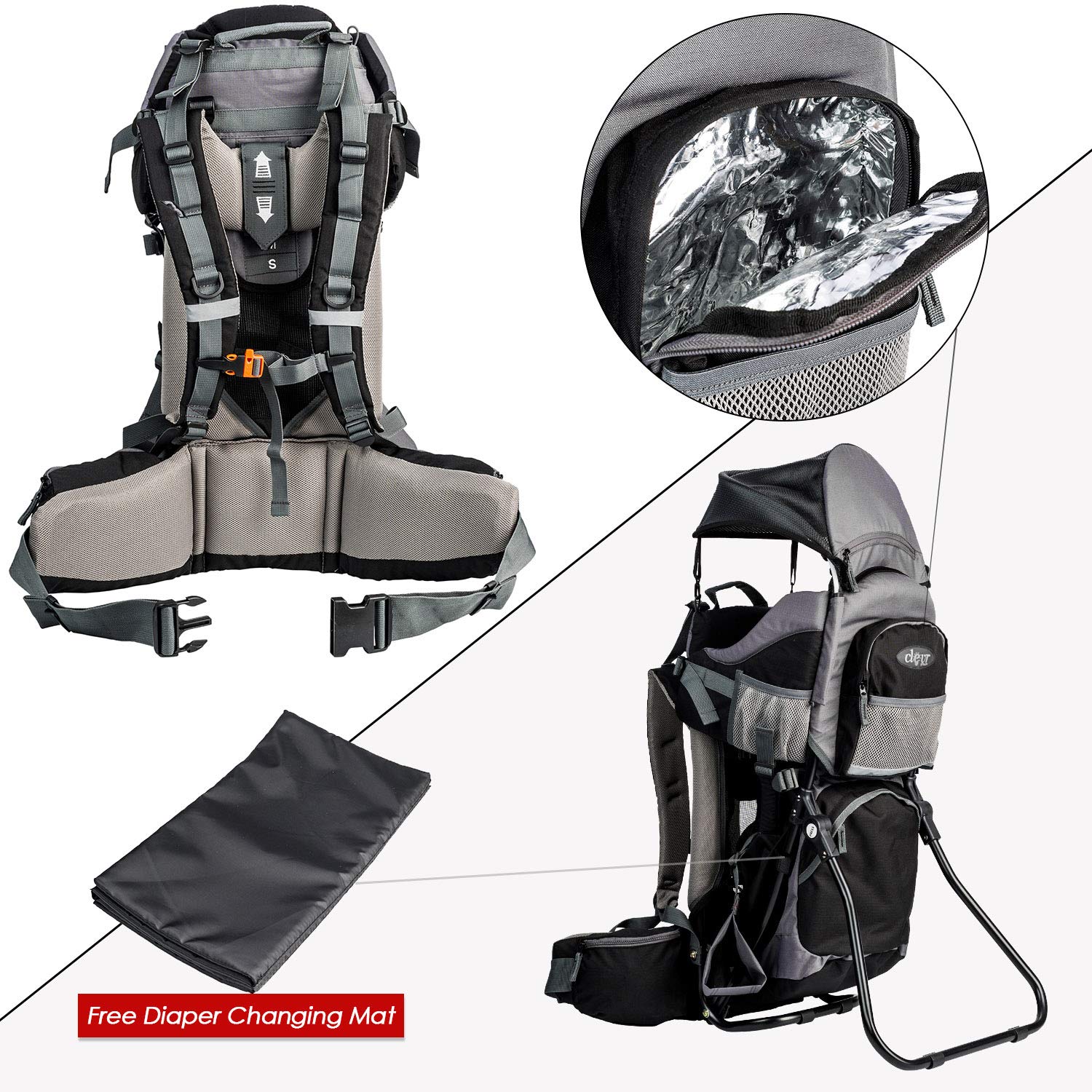 ClevrPlus Canyonero Baby Backpack Carrier for Hiking & Camping - Adjustable Toddler Child Carrier with Stand & Sun Shade Visor (Black) - Perfect for Outdoor Adventures, Family Trips & Hands-Free Parenting
