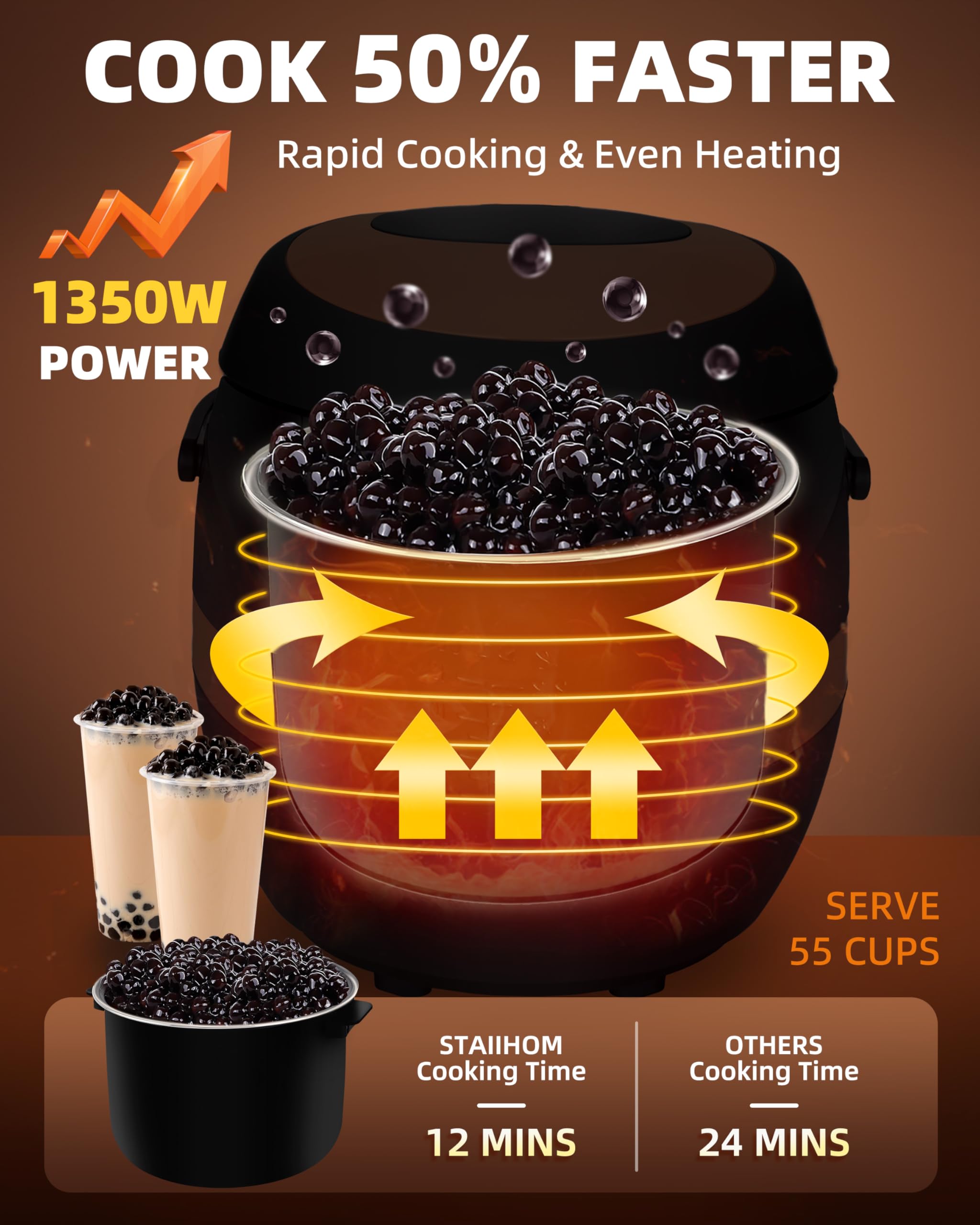Commercial Boba Cooker Machine - 5.5L Automatic Tapioca Pearl Maker for Bubble Tea, Milk Tea, Dessert Shops, Restaurants & Bars | Perfect for High-Volume Boba Production in Tea Stores, Cafes and Lounge Bars