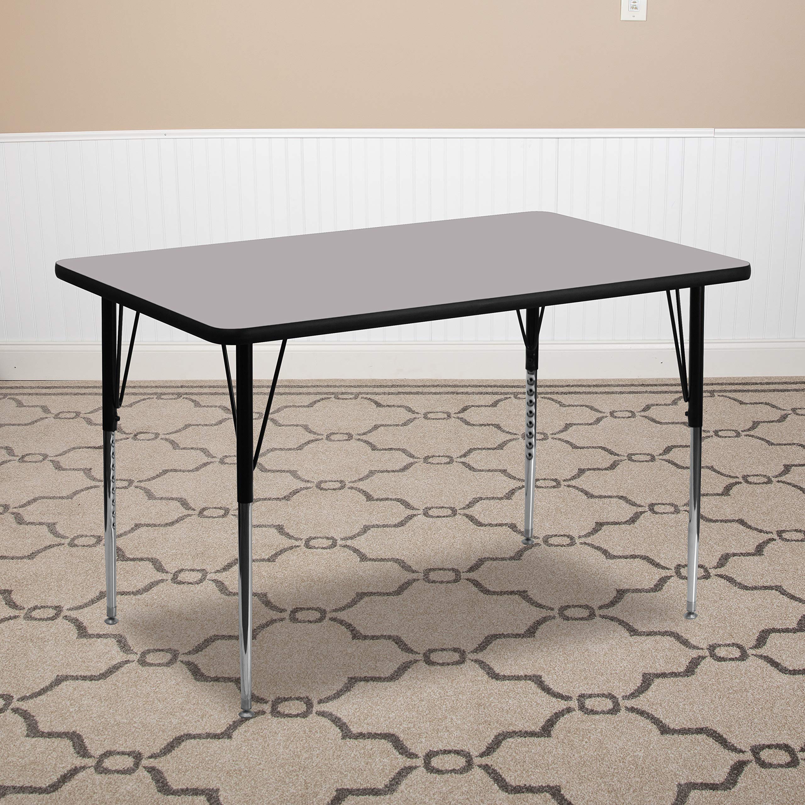 EMMA + OLIVER 30x72 Inch Adjustable Height Activity Table - Grey Thermal Laminate Surface for Kids, Classrooms & Playrooms - Perfect for Arts & Crafts, Homework & Group Activities