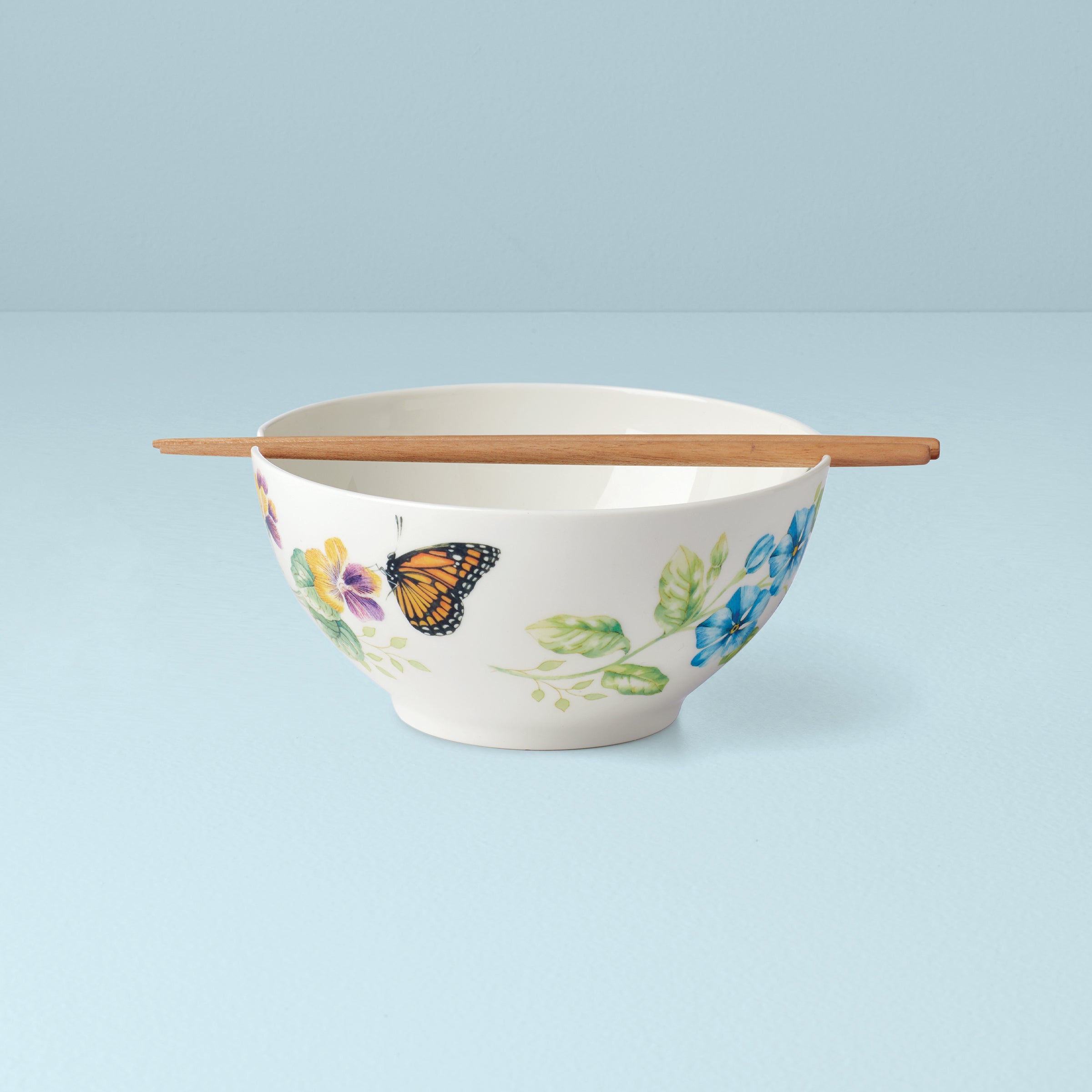 Butterfly Meadow Ceramic Rice Bowl & Chopsticks Set - Elegant Asian Dining Tableware for Sushi, Ramen, and Home Decor