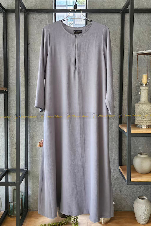Elegant Cotton Slip Dress with Khimar Set for Umrah - Soft Gray Muslim Prayer Outfit for Women | Perfect for Hajj, Ramadan & Modest Fashion