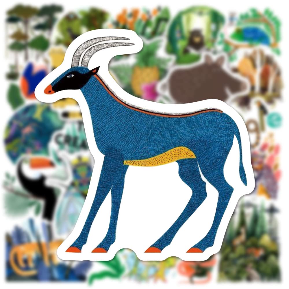 Jungle Safari Animals Rainforest Stickers - 50PCS Waterproof Wildlife Animal Stickers for Kids, Water Bottles, Laptops, Scrapbooking, Journaling - Perfect for School Projects, DIY Crafts & Nature-Themed Decorations