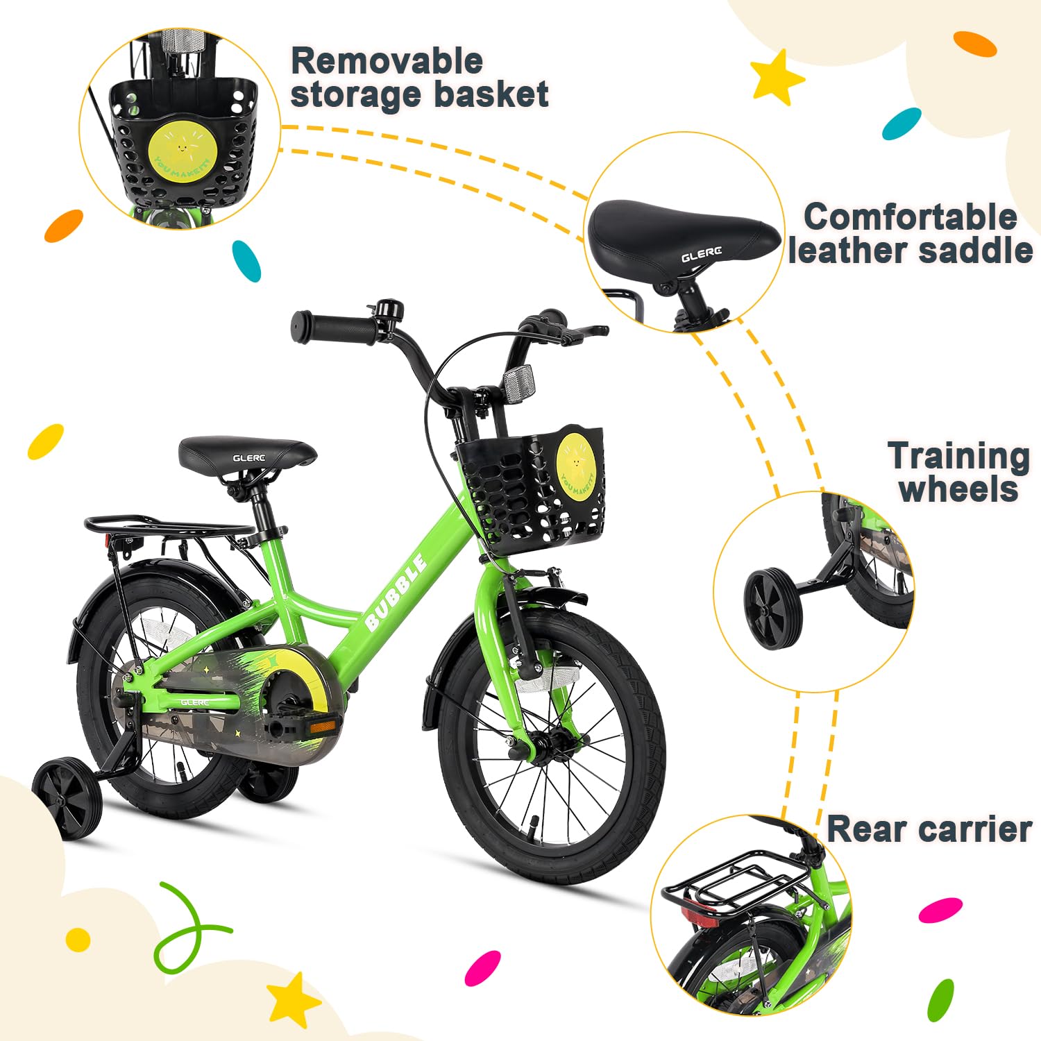 Fantasy 12 14 16 18 20 Inch Kids Bicycle for Boys & Girls Ages 2-14 - Adjustable Training Wheels, Water Bottle Holder & LED Headlight - Multiple Color Options - Perfect for Neighborhood Rides, Park Adventures & Learning to Bike