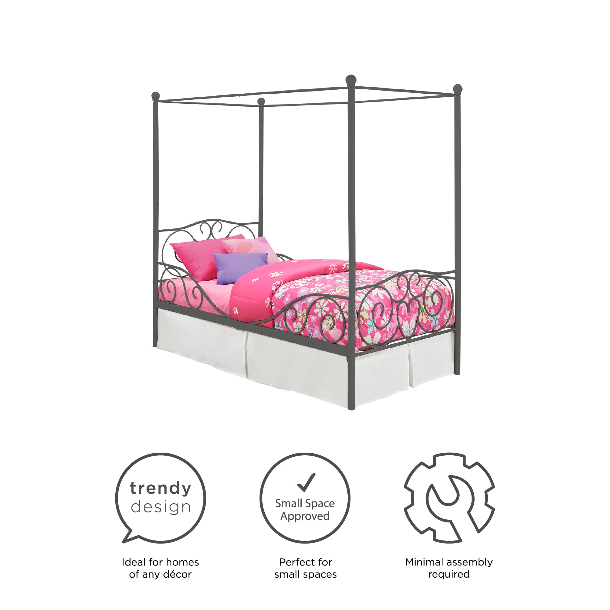DHP 4020959 Heavy Duty Metal Twin Bed Frame in Pewter - Perfect for Kids Rooms, Guest Bedrooms & Small Spaces