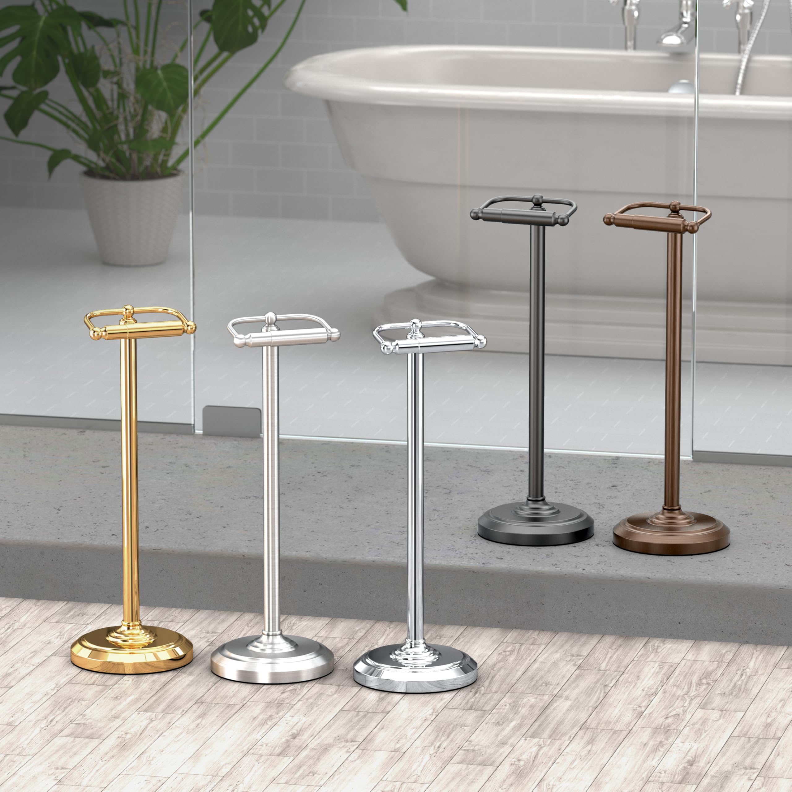 Gatco 1436MX Freestanding Toilet Paper Holder - 22 Inch Height Matte Black Floor Standing Bathroom Tissue Dispenser with Weighted Base | Perfect for Modern Bathrooms, Powder Rooms & Guest Baths
