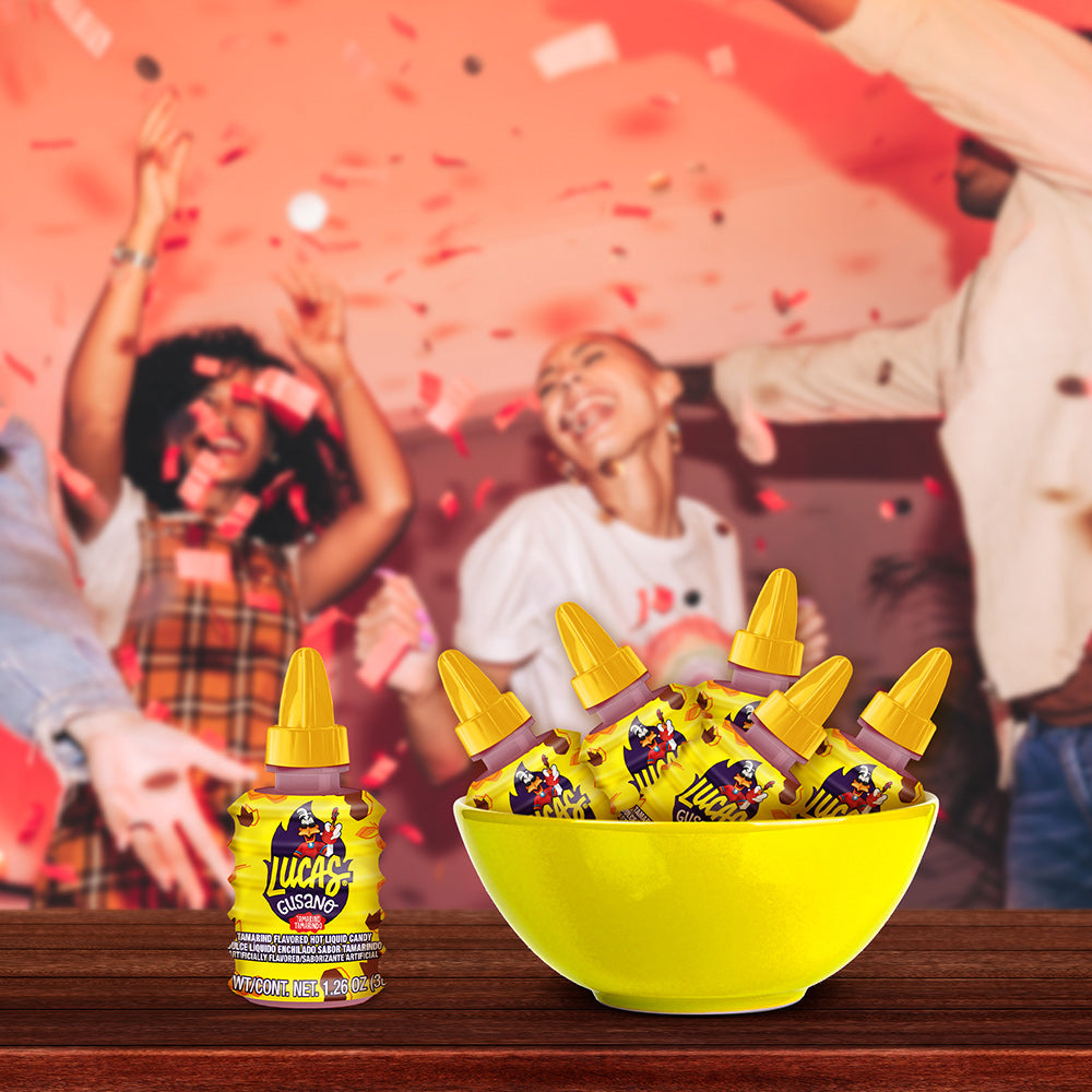 Lucas Gusano Tamarindo Candy - 10ct Box of Sour Tamarind Gummy Worms - Perfect for Parties, Snacking & Mexican Candy Lovers