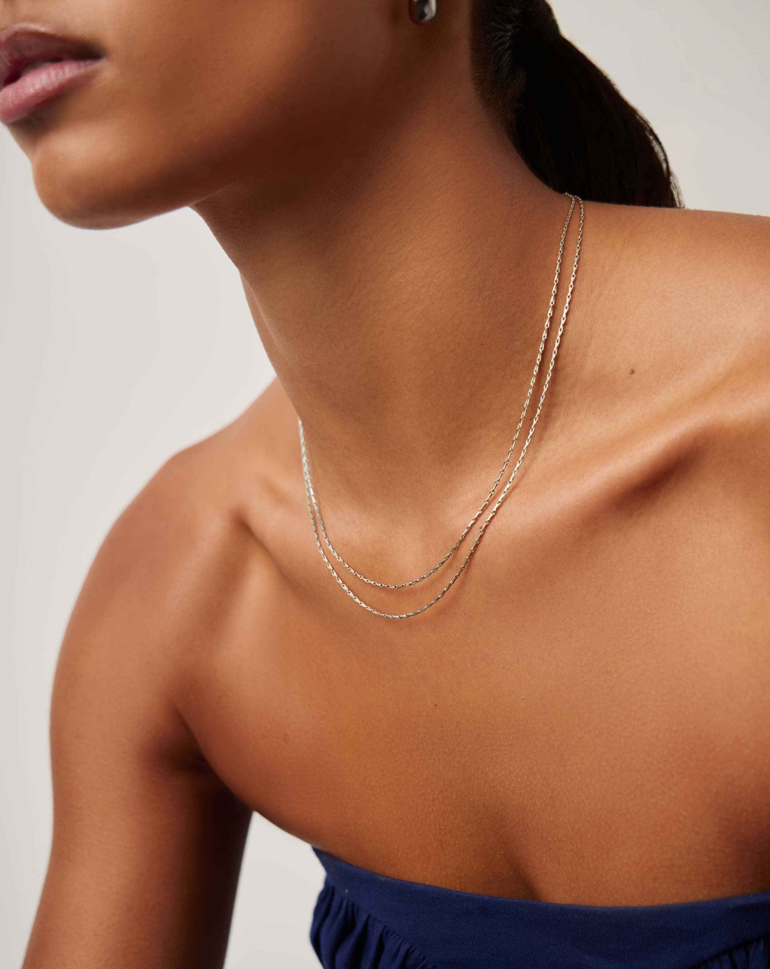 Savi Twisted Double Chain Necklace for Women - Silver Plated Layering Necklace | Elegant & Trendy Jewelry Gift for Birthday, Anniversary, Valentine's Day | Perfect for Daily Wear, Date Night & Special Occasions