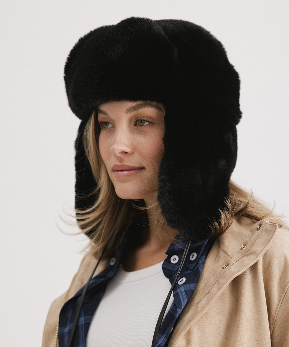 Logan Faux Fur Trapper Hat for Men Women - Winter Warm Fleece Lined Ear Flap Hat - Outdoor Hunting Skiing Snowboarding Hats