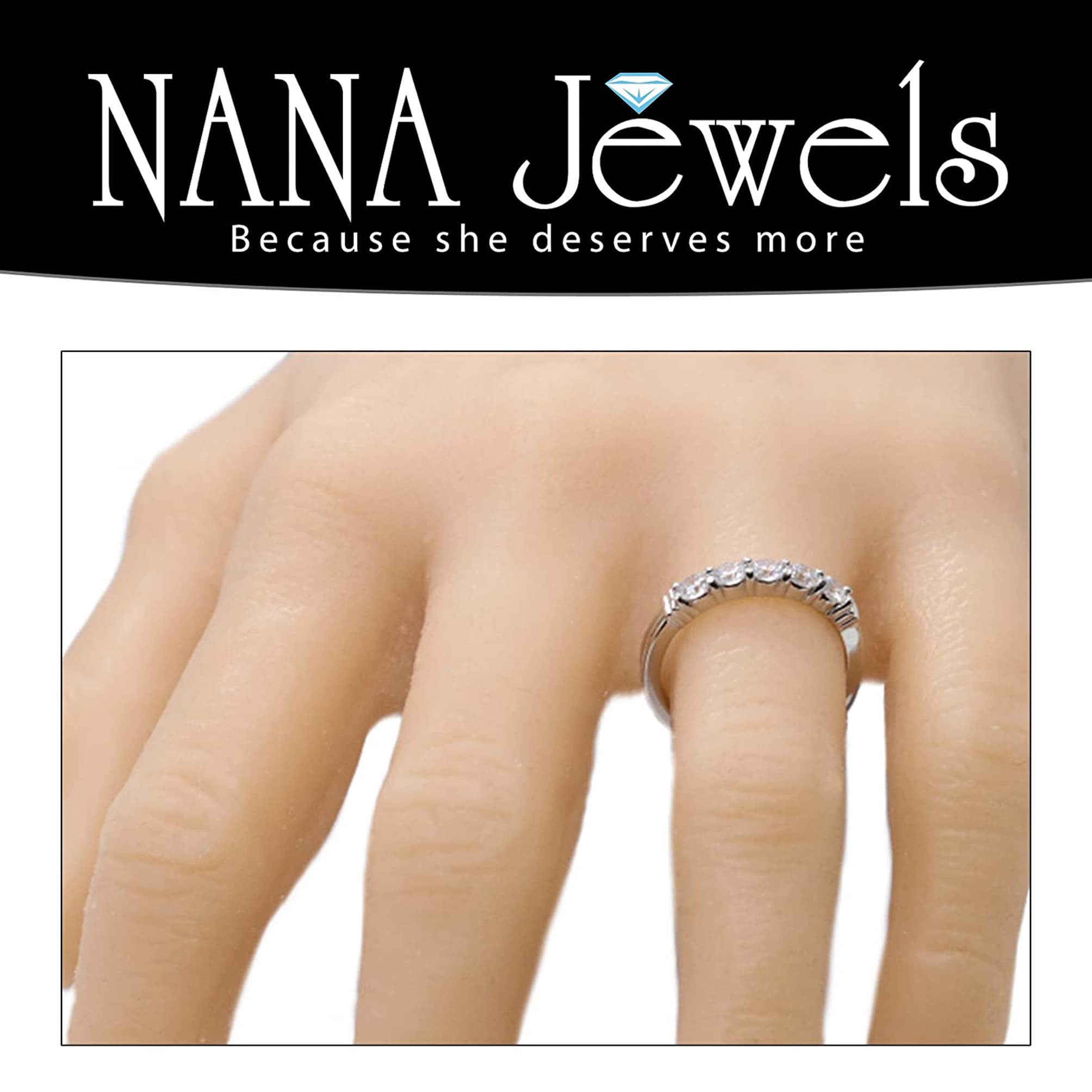 NANA Simulated 5 Stone 1 Carat Diamond Engagement Ring & Wedding Band - CZ Sterling Silver/10K/14K Gold - Perfect for Proposals, Anniversaries & Bridal Jewelry