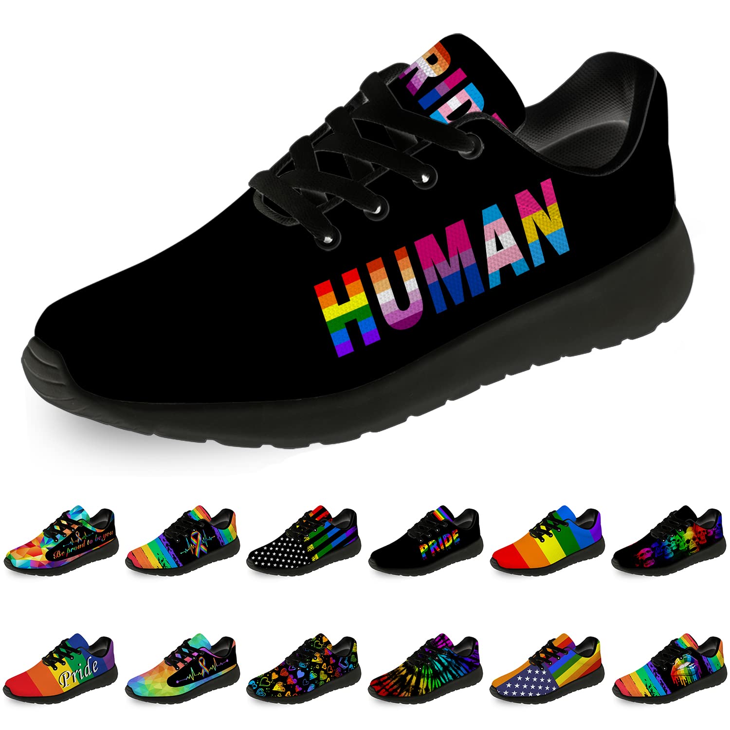 **Men's & Women's LGBTQ Rainbow Running Shoes - Comfortable Walking & Tennis Sneakers for LGBTQ+ Community - Size 11 Men/13 Women - Black - Perfect for Pride Events, Workouts & Casual Wear**