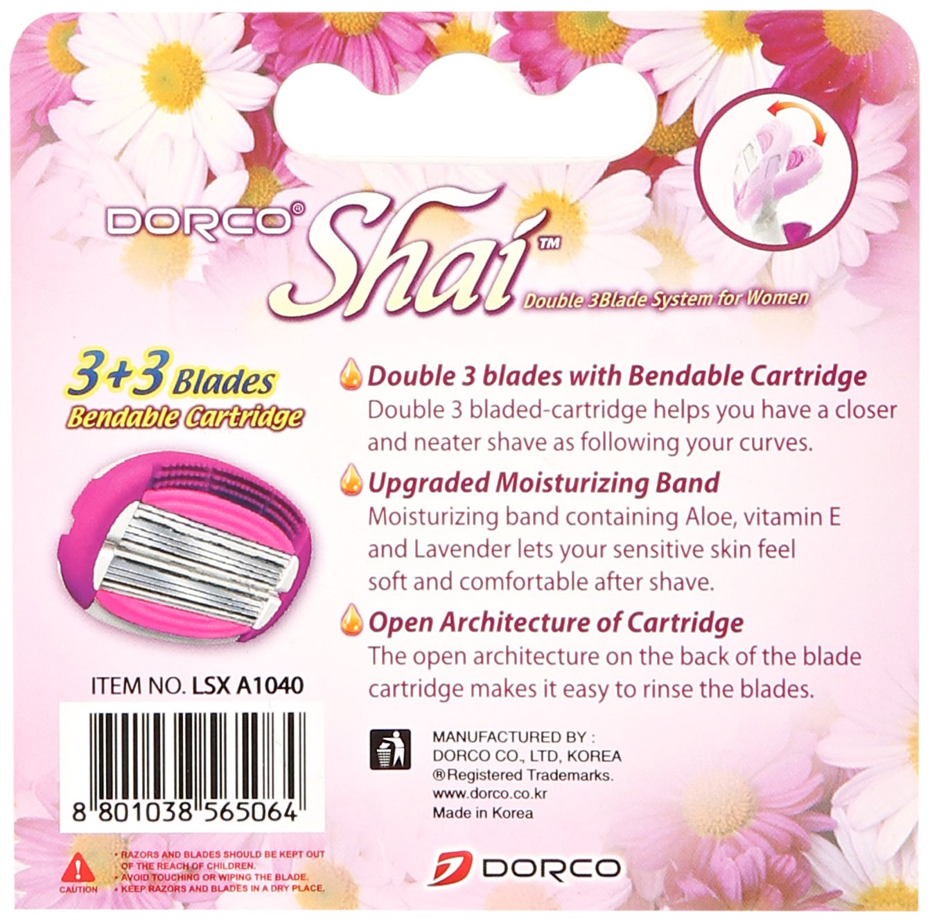 Dorco Shai 6 Blade Razor Refills - 4 Pack Premium Precision Cartridges for Smooth Shaving | Compatible with Shai Razor Handles | Perfect for Men's Daily Grooming, Travel & Sensitive Skin Care | Ultra Close Shave for Face, Legs & Body Hair Removal