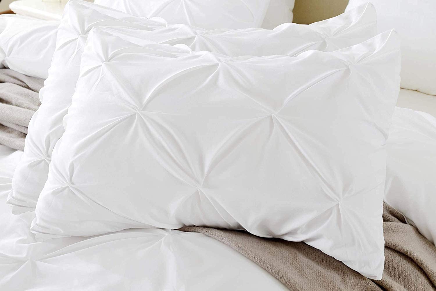 Luxury Queen Pillow Shams Set - 20x30 Pinch Pleated, 600TC Egyptian Cotton for Bedroom Decor