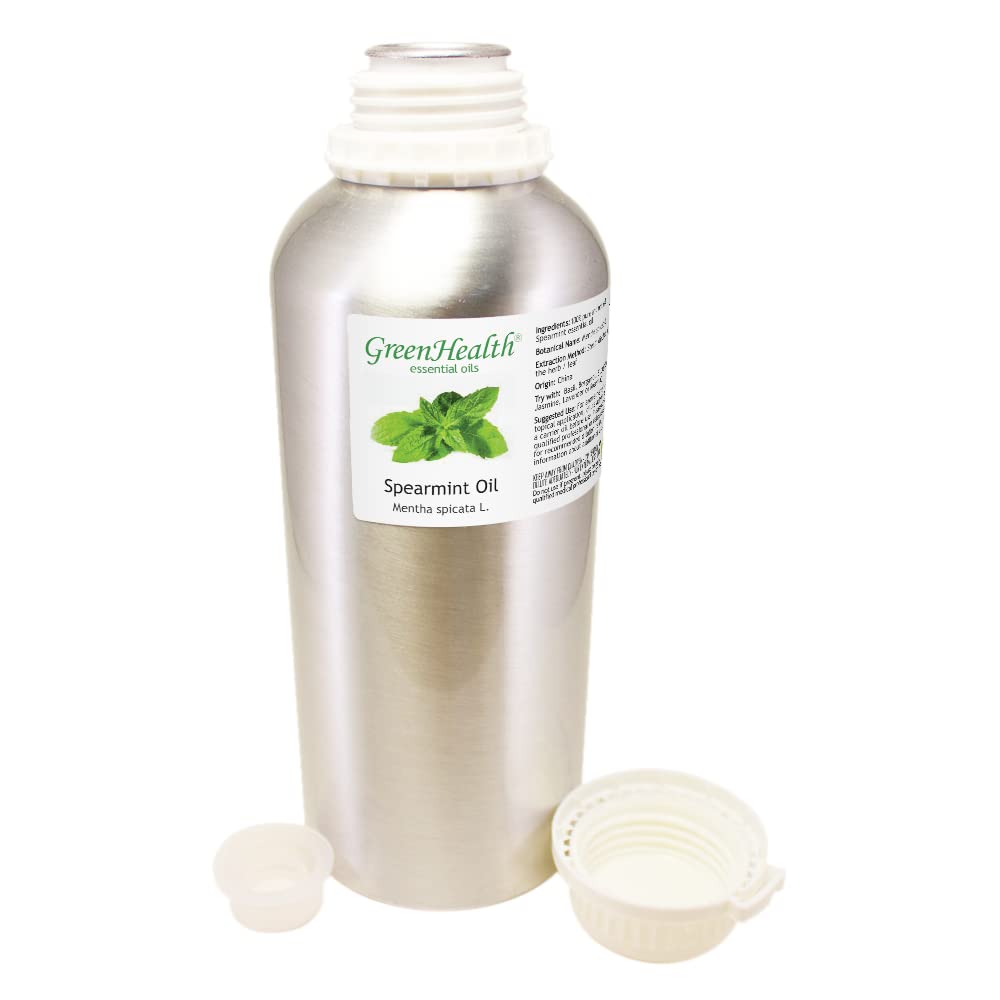 100% Pure Spearmint Essential Oil - 32 fl oz (946ml) - Therapeutic Grade, Natural Aromatherapy Oil in Aluminum Bottle - Perfect for Diffusers, Massage & DIY Skincare - Greenhealth Brand