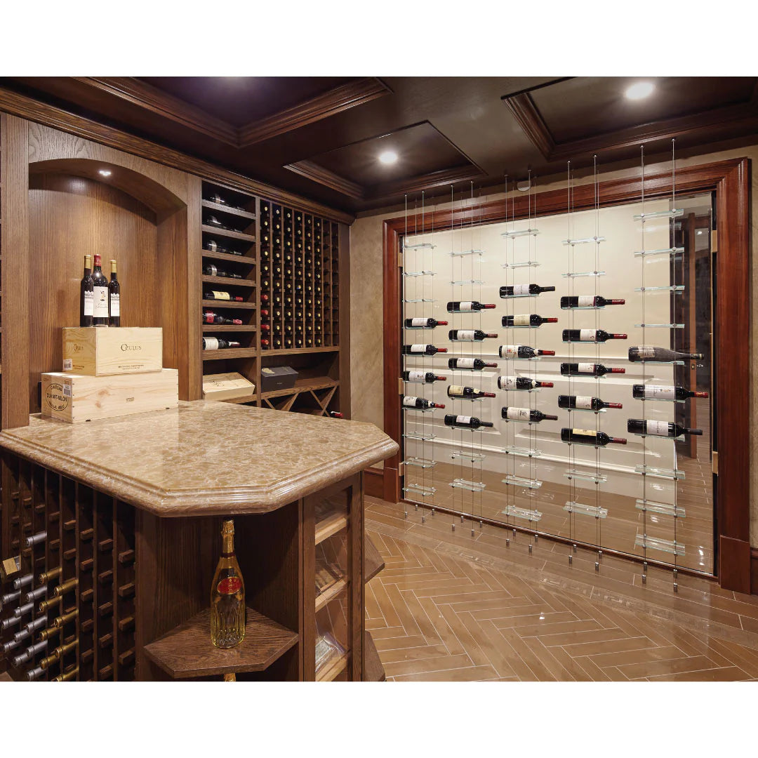Blue Grouse 6 Bottle Floating Cable Wine Rack Display Kit - Modern Wine Storage Solution for Home Bars, Restaurants, and Wine Cellars