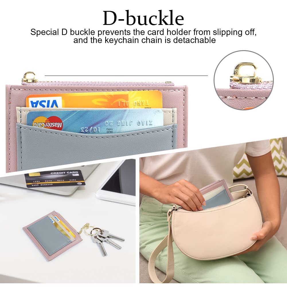 URAQT Slim Leather Credit Card Holder Wallet for Women - Minimalist Front Pocket Wallet with 5 Card Slots, Zipper Coin Purse & Keychain - RFID Blocking Card Protector | Perfect for Everyday Use, Travel & Gift Giving
