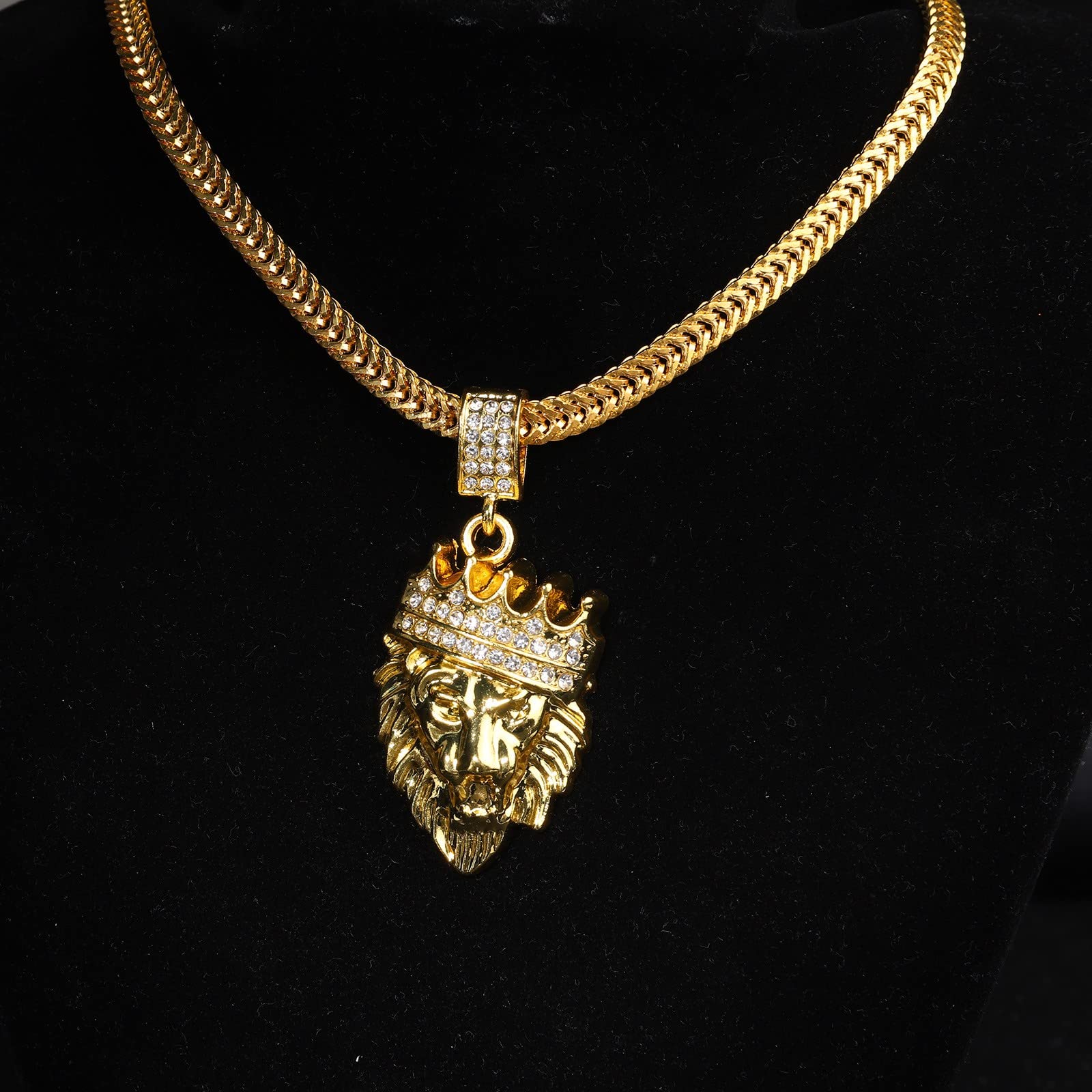 Men's Hip Hop Cuban Link Chain Necklace with Rhinestones & Pendant - Gold Iced Out Jewelry for Rappers & Streetwear Fashion (One Size) | Perfect for Parties, Concerts & Urban Style