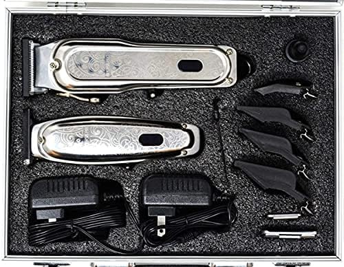 Professional Cordless Hair Clipper & Trimmer Set for Men & Barbers - Rechargeable Electric Shaver with Sharp Blades, Silver (Home Grooming & Salon Use)