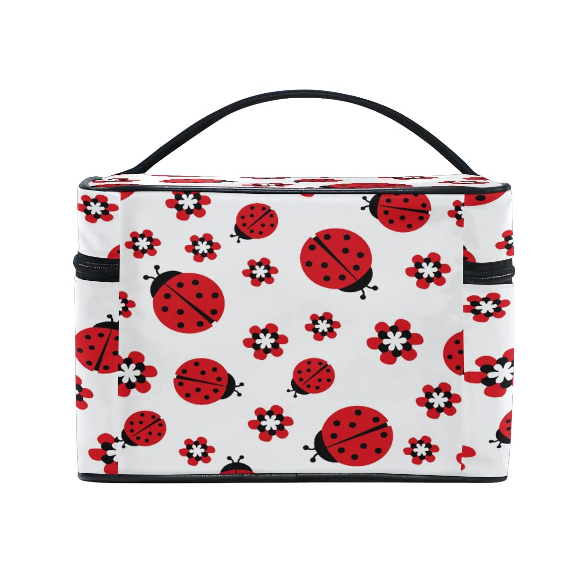 Cute Animal Print Travel Cosmetic Bag - Large Red Ladybug Flower Makeup Organizer with Zipper, Portable Toiletry Storage Case for Women & Girls | Perfect for Travel, Gym, and Daily Makeup Organization