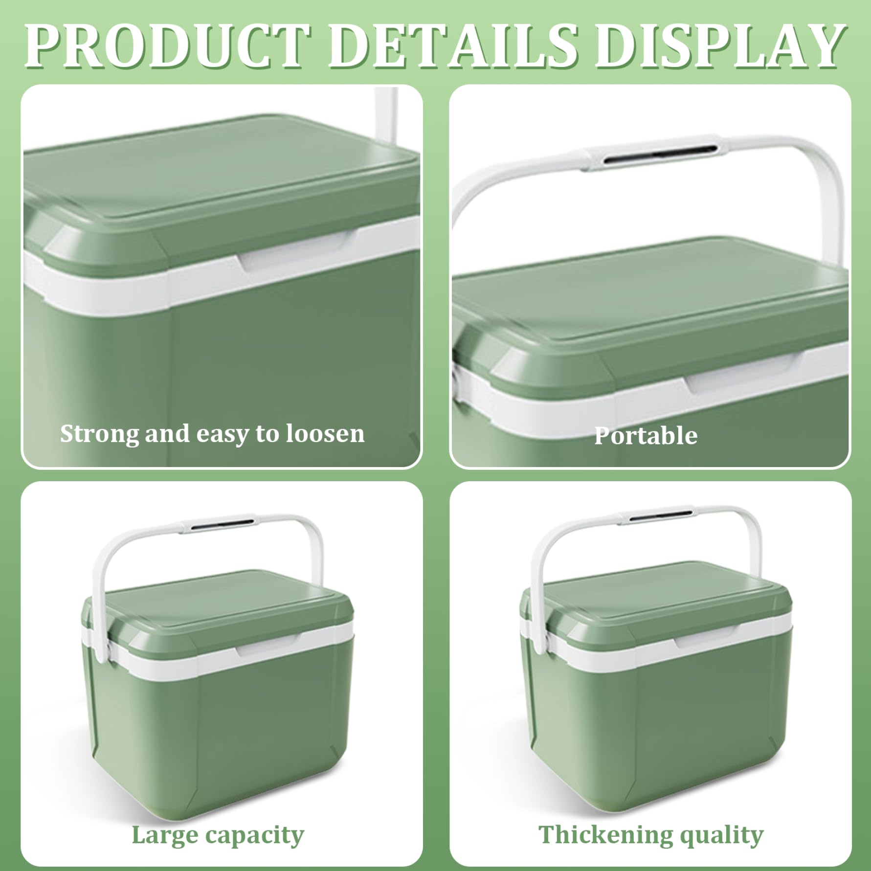 5L Insulated Hard Cooler with 6 Ice Packs - Heavy Duty Portable PU Cooler Box with Handle for Drinks, Food & Sports Supplies (Green) - Perfect for Picnics, Camping, Beach Trips & Outdoor Adventures