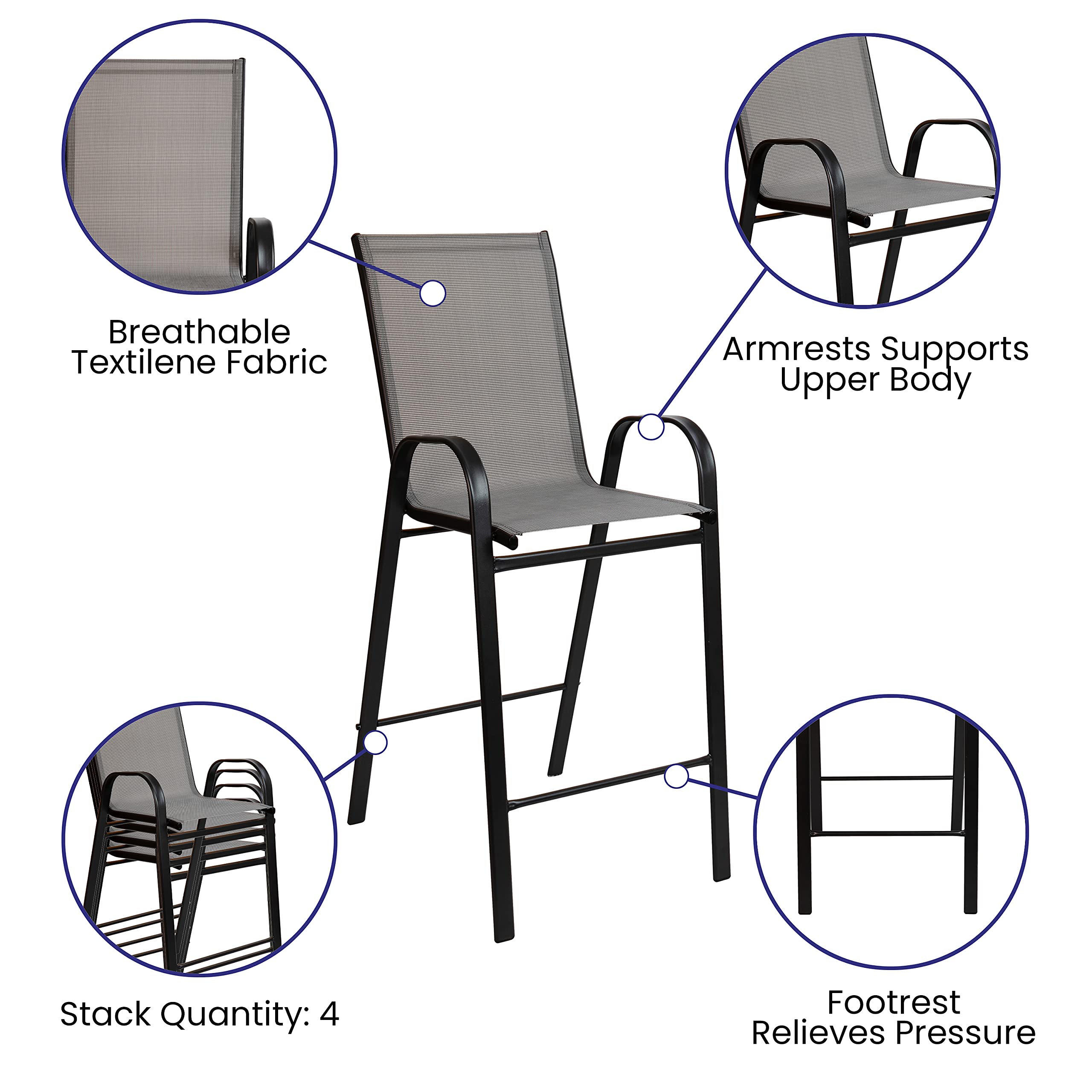 Flash Furniture Brazos 4-Person Outdoor Dining Set - Patio Table and Chairs for Backyard, Garden, Poolside or Deck - Weather-Resistant Aluminum and Mesh Seating