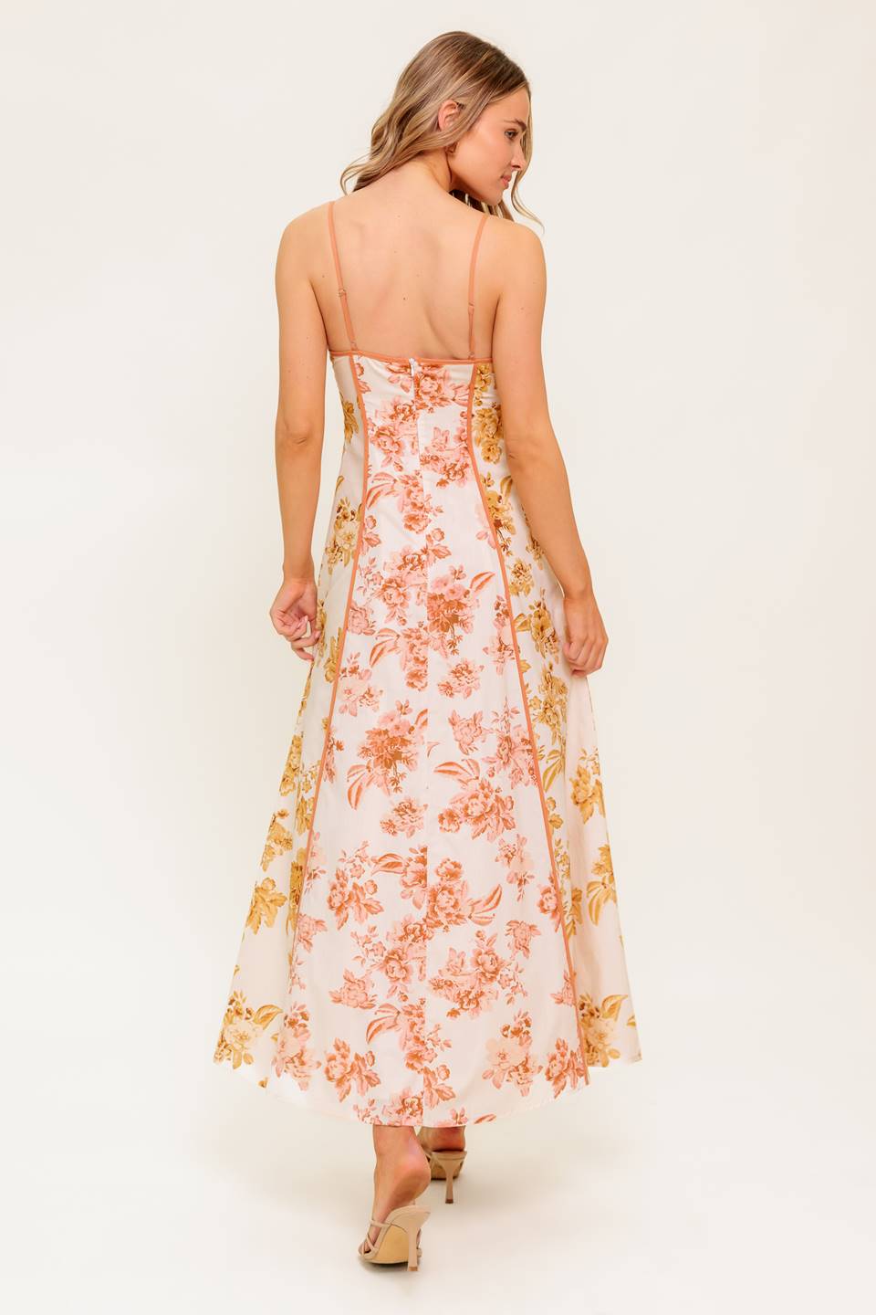 Carlyn Midi Dress - Mustard Floral Print Women's Casual Summer Dress for Beach, Party & Vacation