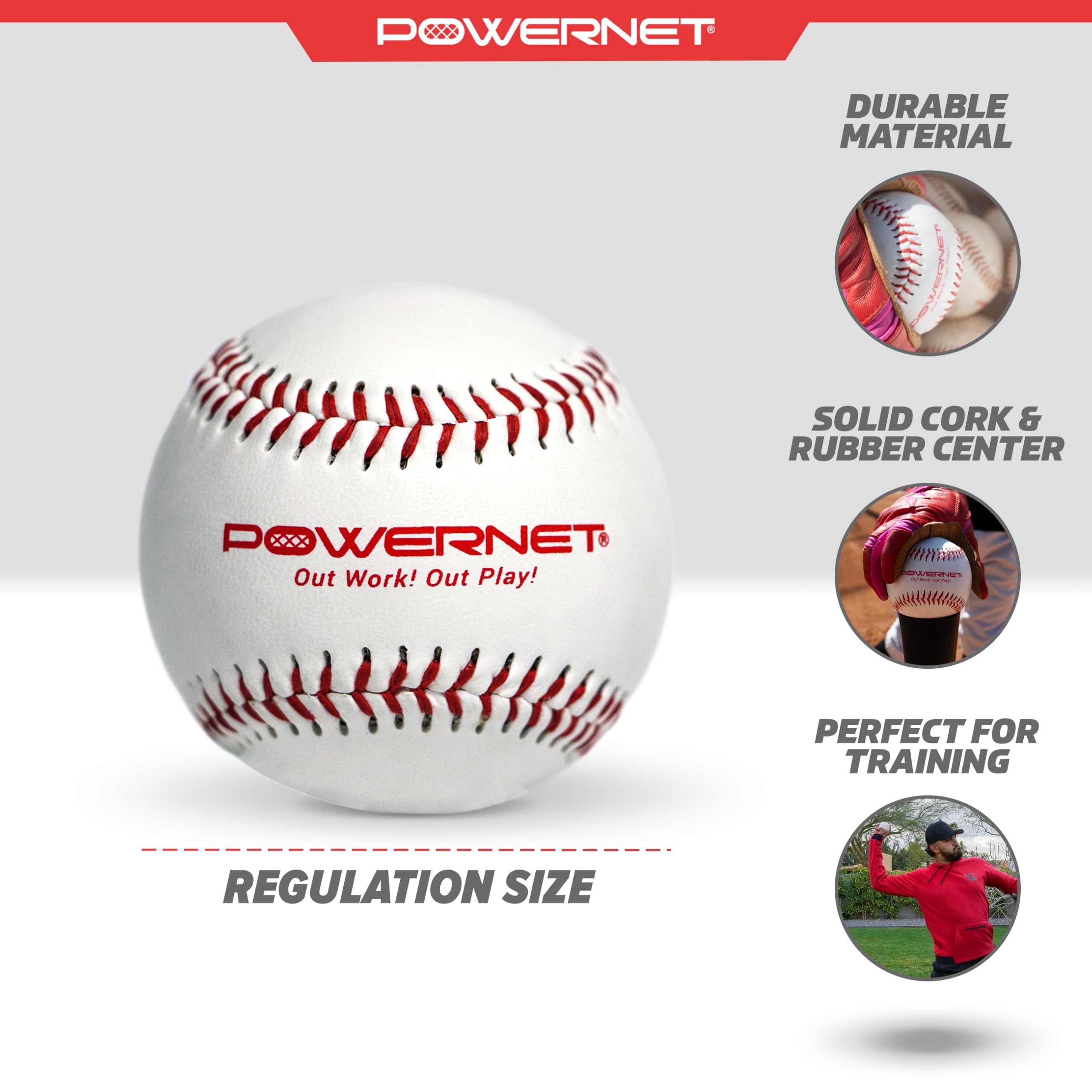 PowerNet Competition & Recreation Baseballs - 12-Pack Official Size Baseballs for Practice, Training & Games | Portable Pitching & Batting Equipment for Backyard, Field & Indoor Use