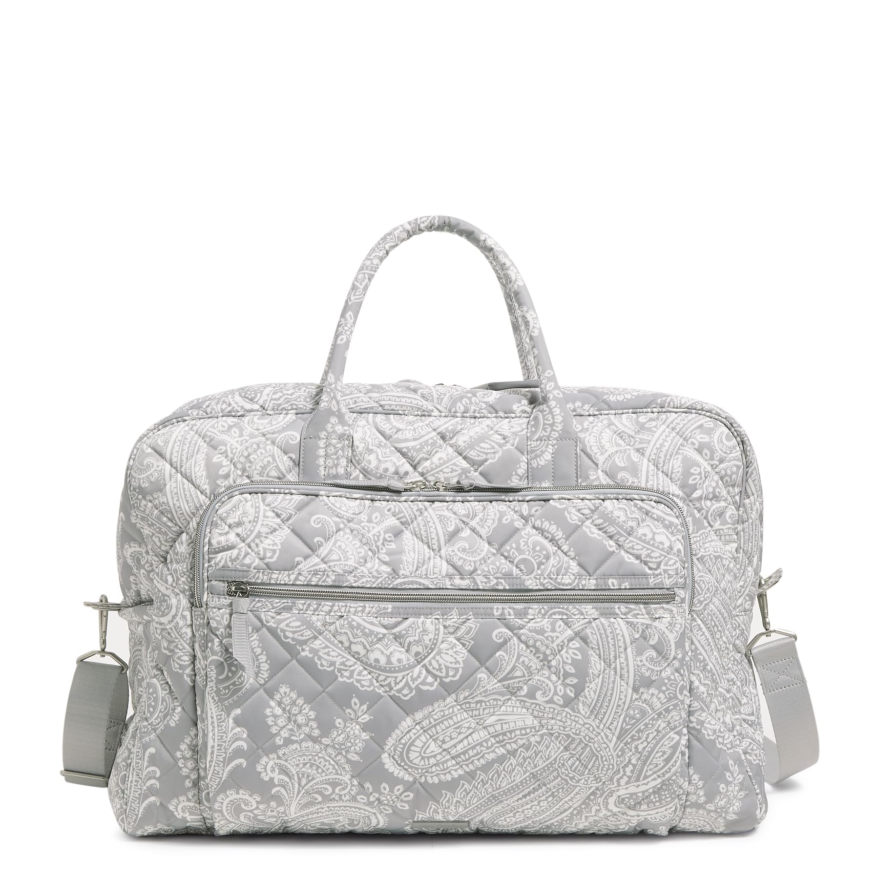 Vera Bradley Women's Performance Twill Grand Weekender Travel Bag - Lightweight Carry-On Luggage with Spacious Interior, Cloud Gray Paisley Design | Perfect for Weekend Getaways, Business Trips & Airplane Travel