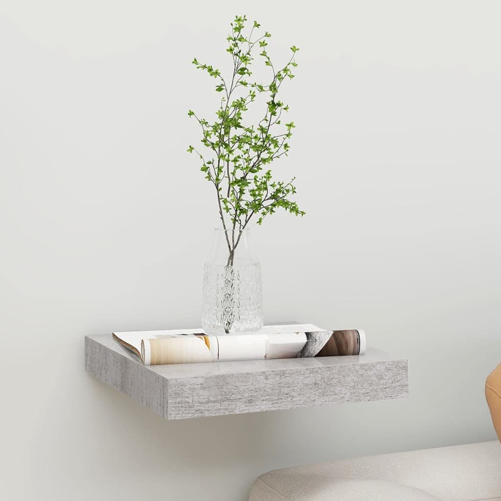 Modern Floating Wall Shelf - Concrete Gray MDF Wall Mounted Storage Shelf (9.1
