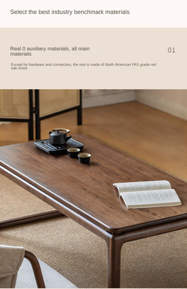 Premium Oak & Black Walnut Solid Wood Tatami Tea Table - Japanese Style Low Coffee Table for Living Room, Zen Meditation, and Tea Ceremony
