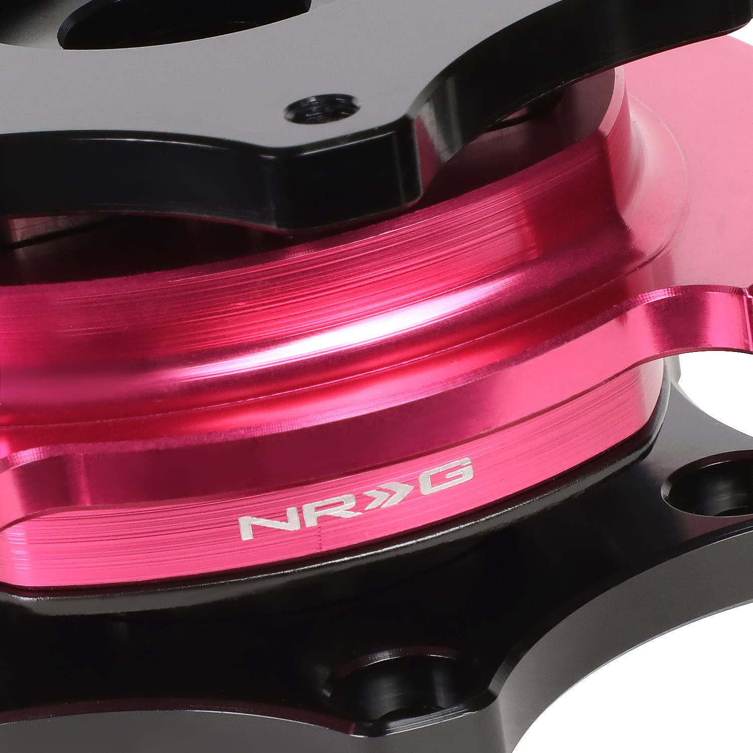 NRG Innovations SRK-R200BK-PK SFI 42.1 Certified D-Shaped 6-Bolt Steering Wheel Quick Release Adapter - Black with Pink Ring for Racing, Drifting & Simulator Setups