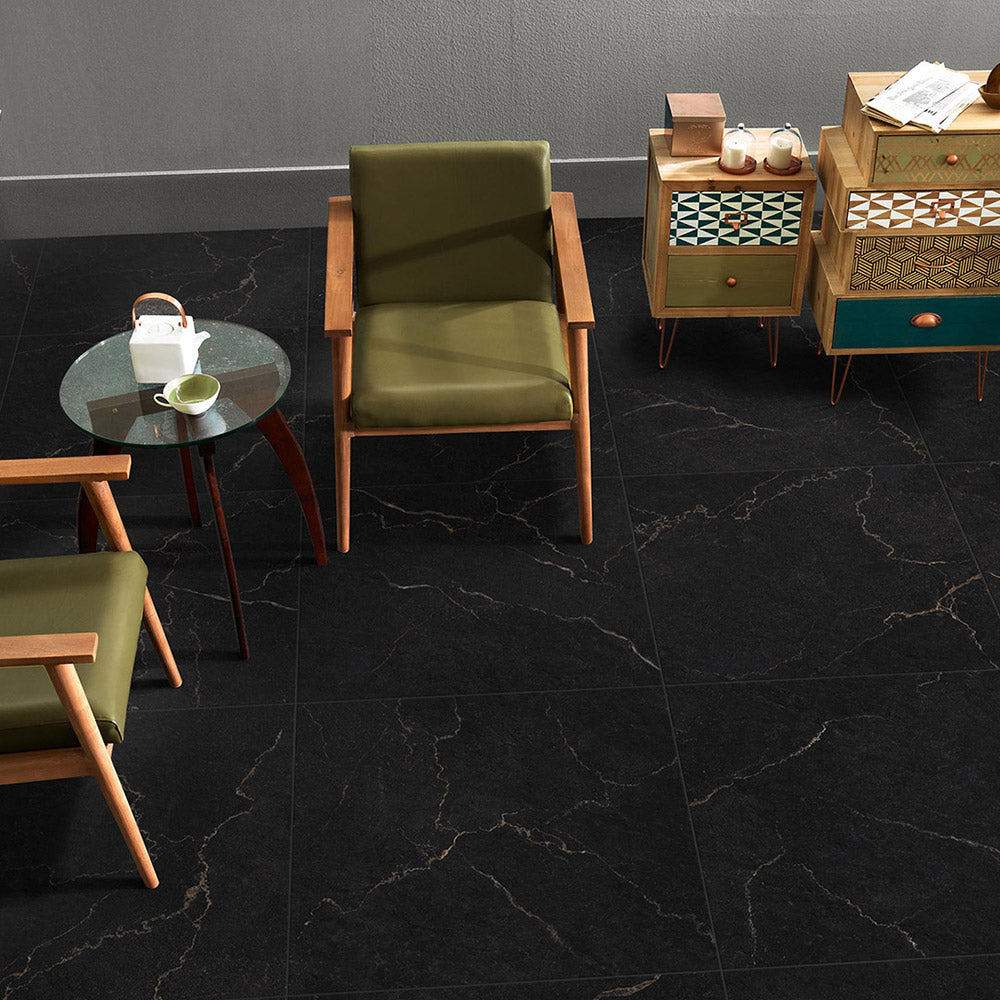 Premium Adelaide Charcoal 600x600mm Matte Marble Look Porcelain Tile - Durable Flooring for Living Room, Kitchen & Bathroom Renovation