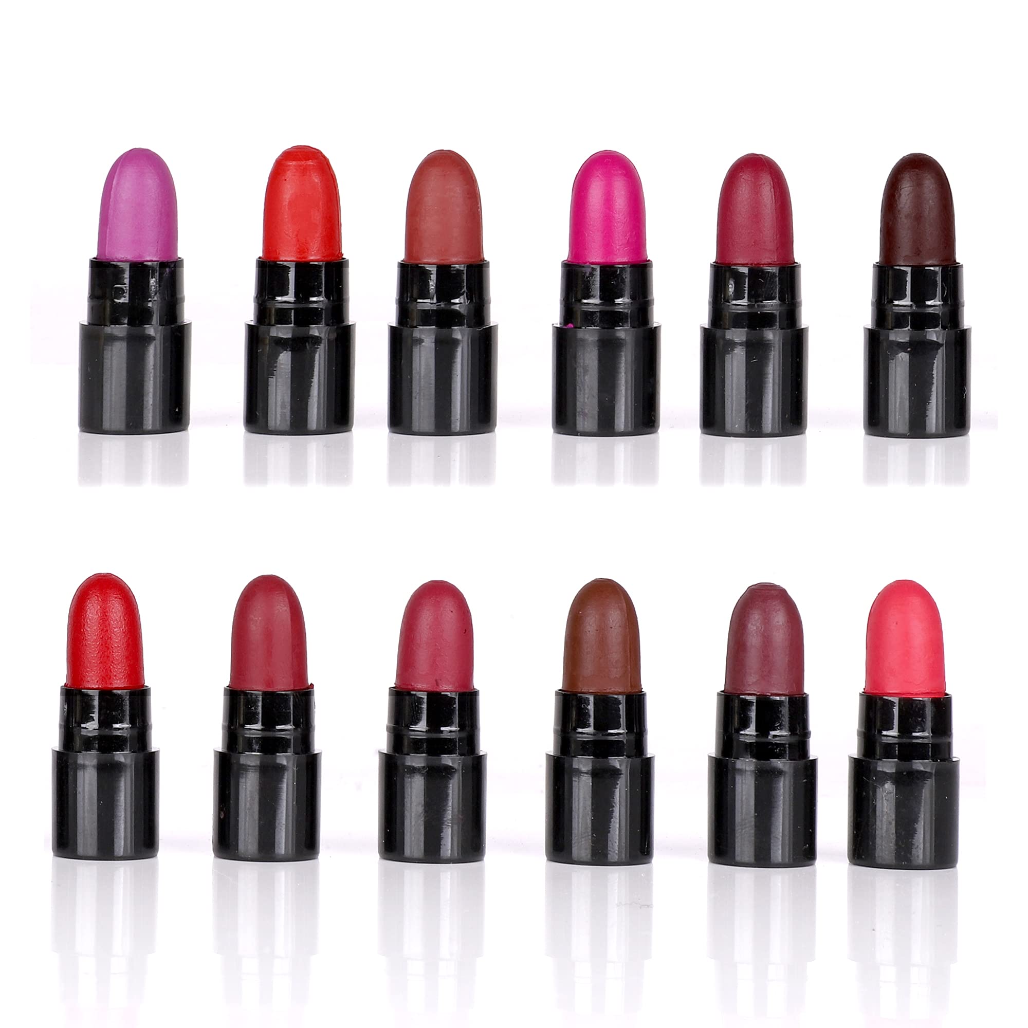 PINNER Perish Look Mini Pocket Lipstick Set - 12 Vibrant Shades (Red, Magenta, Mauve, Purple, Peach, Cherry, Nude, Maroon, Brown, Pink, Disco Orange, Chocolate) 17.5g | Travel-Friendly Makeup for Everyday Wear, Parties & Special Occasions