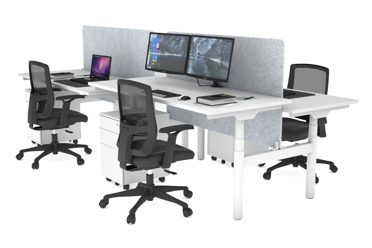 Flexi Premium Height Adjustable 4-Person H Bench Workstation - White Frame [1800L x 700W] - Ideal for Office, Coworking Spaces & Home Offices