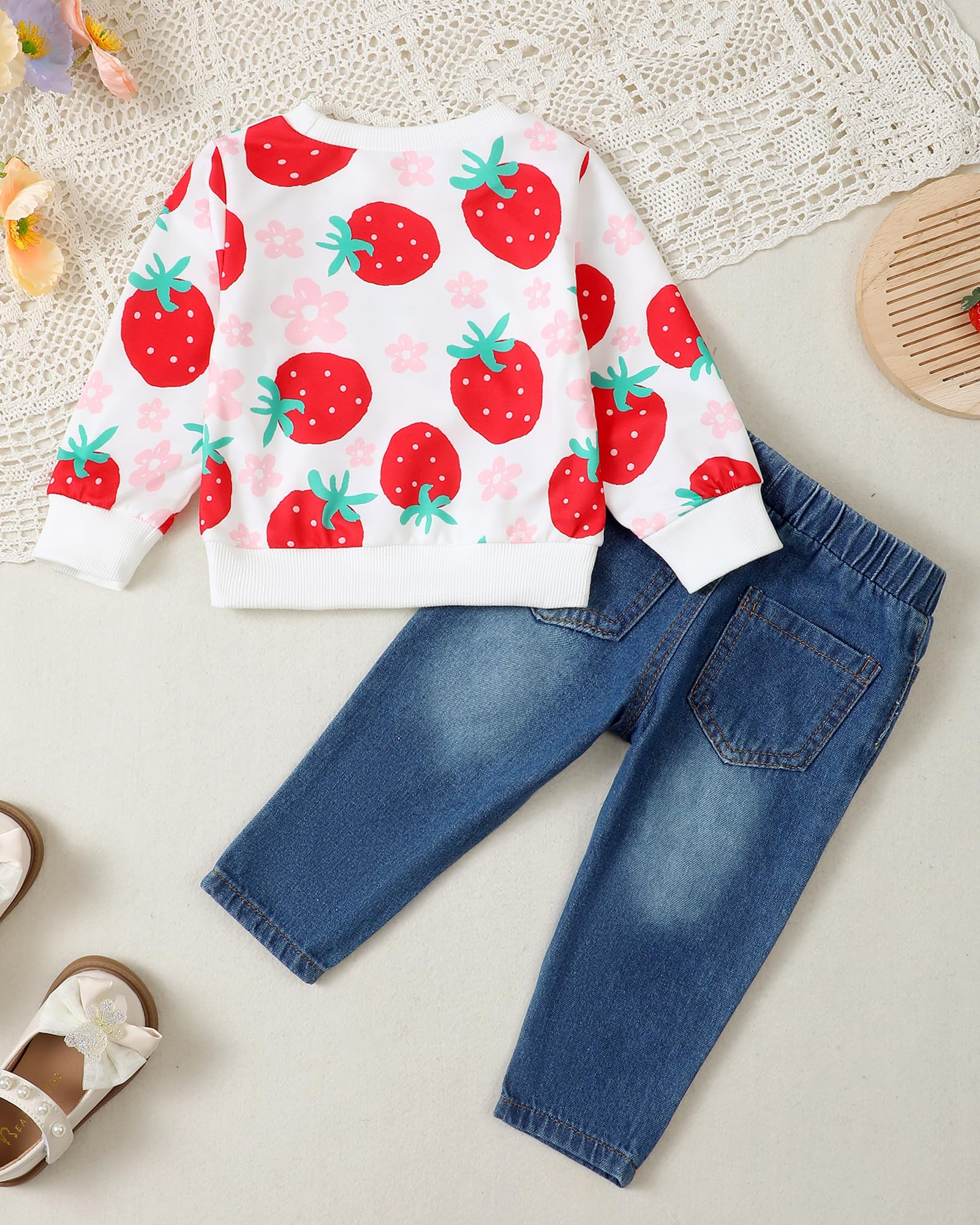 Kucnuzki Toddler Baby Girl Outfit - Long Sleeve Hoodie Crewneck Sweatshirt & Denim Jeans Set for Fall Winter | Cute Casual Playdate & Family Photo Outfits