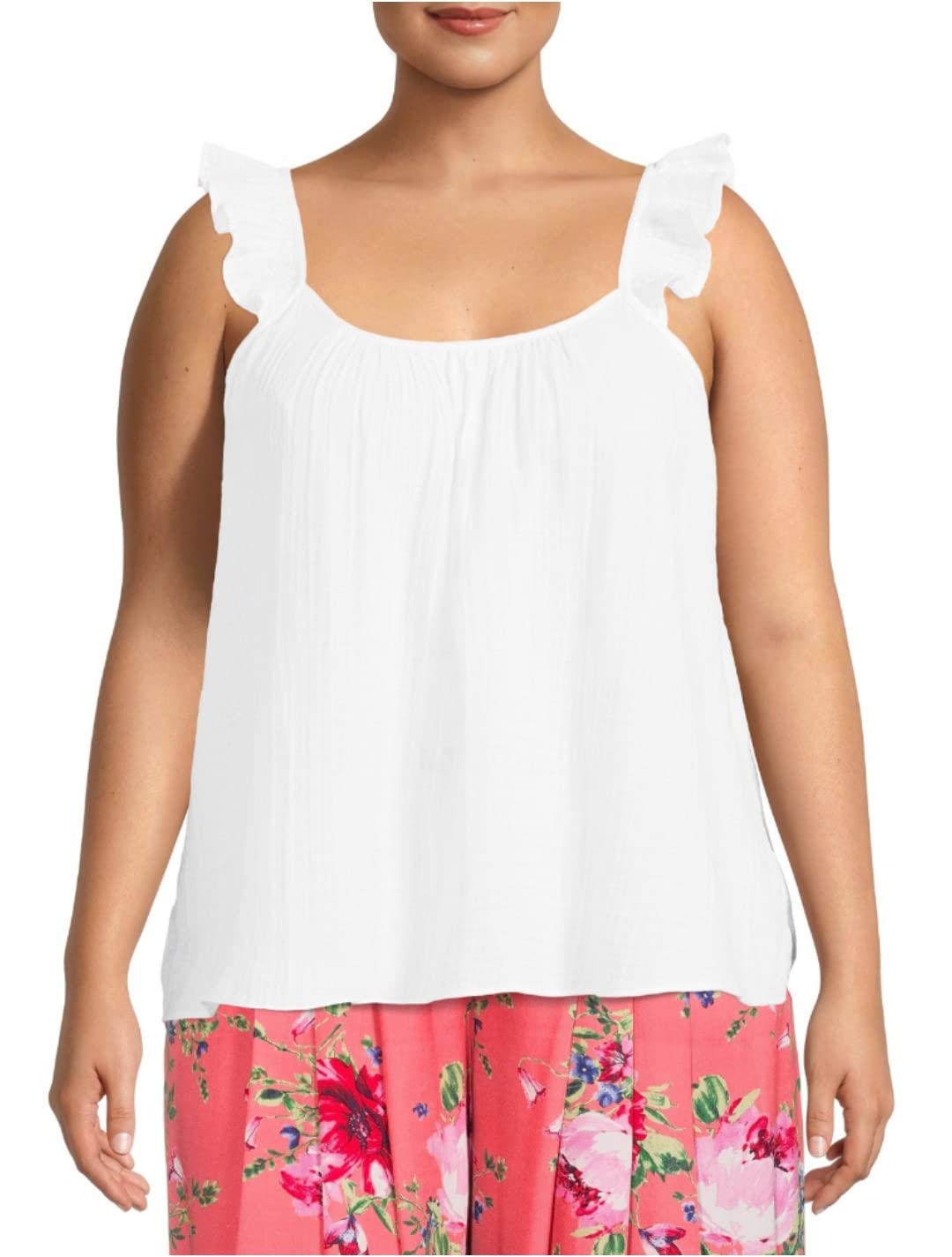 Vivid White Plus Size Ruffle Strap Tank Top for Women - 4X Comfortable Summer Casual Wear for Beach, Vacation & Everyday Outfits
