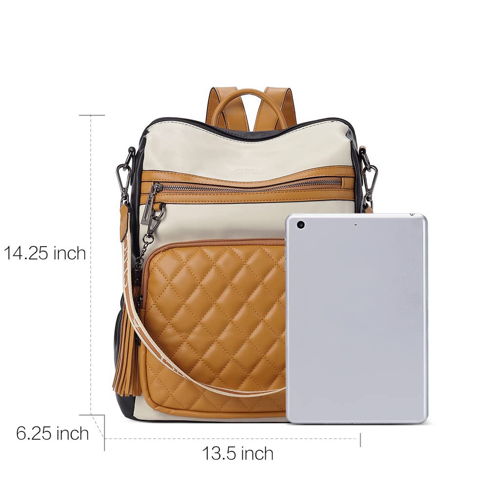 CLUCI Leather Backpack Purse for Women - Fashion Travel Shoulder Bag with Tassel (Yellow/White) for Work & Weekend