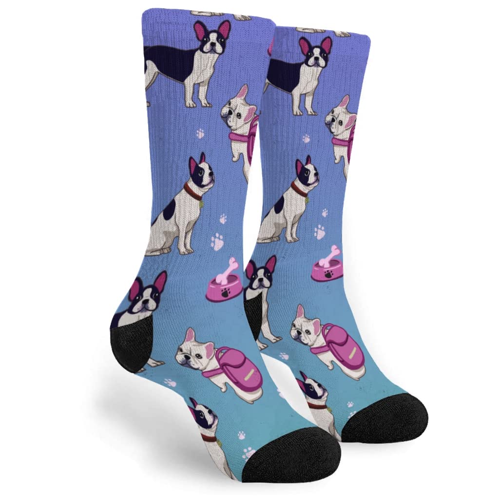 French Bulldog Cotton Mid-Calf Crew Socks for Women - Breathable Wicking Athletic Socks - Perfect for Running, Workouts & Casual Wear