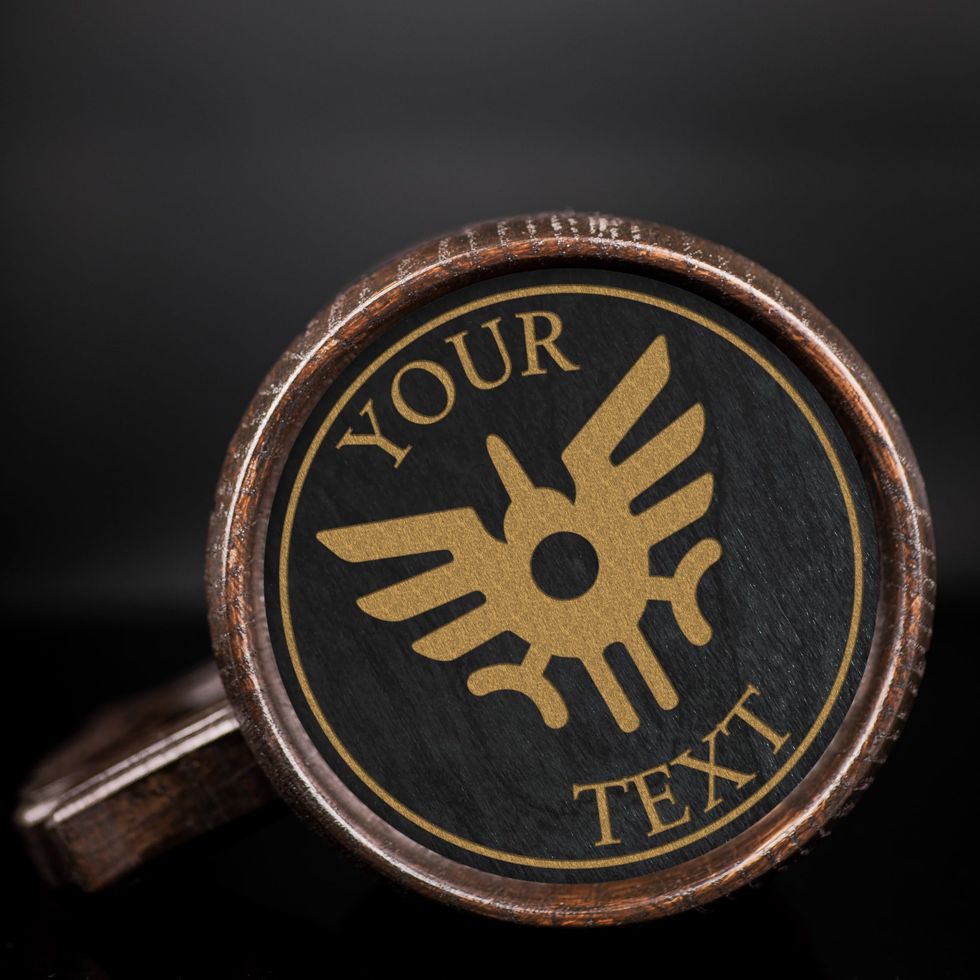 DQ Erdrick's Shield Custom Beer Mug - Personalized Wooden Stein & Tankard - Unique Gamer Geek Gift for Men, Dad, Father - Anniversary, Birthday & Wedding Present - Perfect for Gaming Parties, Medieval Themed Events & Beer Enthusiasts