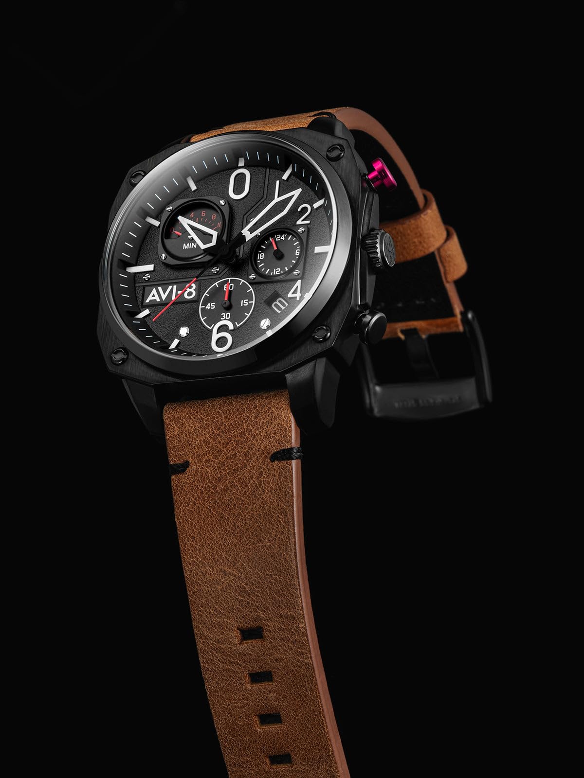 AVI-8 Men's 45mm Hawker Hunter Retrograde Chronograph Pilot Watch - Japanese Quartz Movement, Leather/Rubber/Stainless Steel Strap AV-4052 | Stylish Aviation Timepiece for Business, Casual & Outdoor Adventures