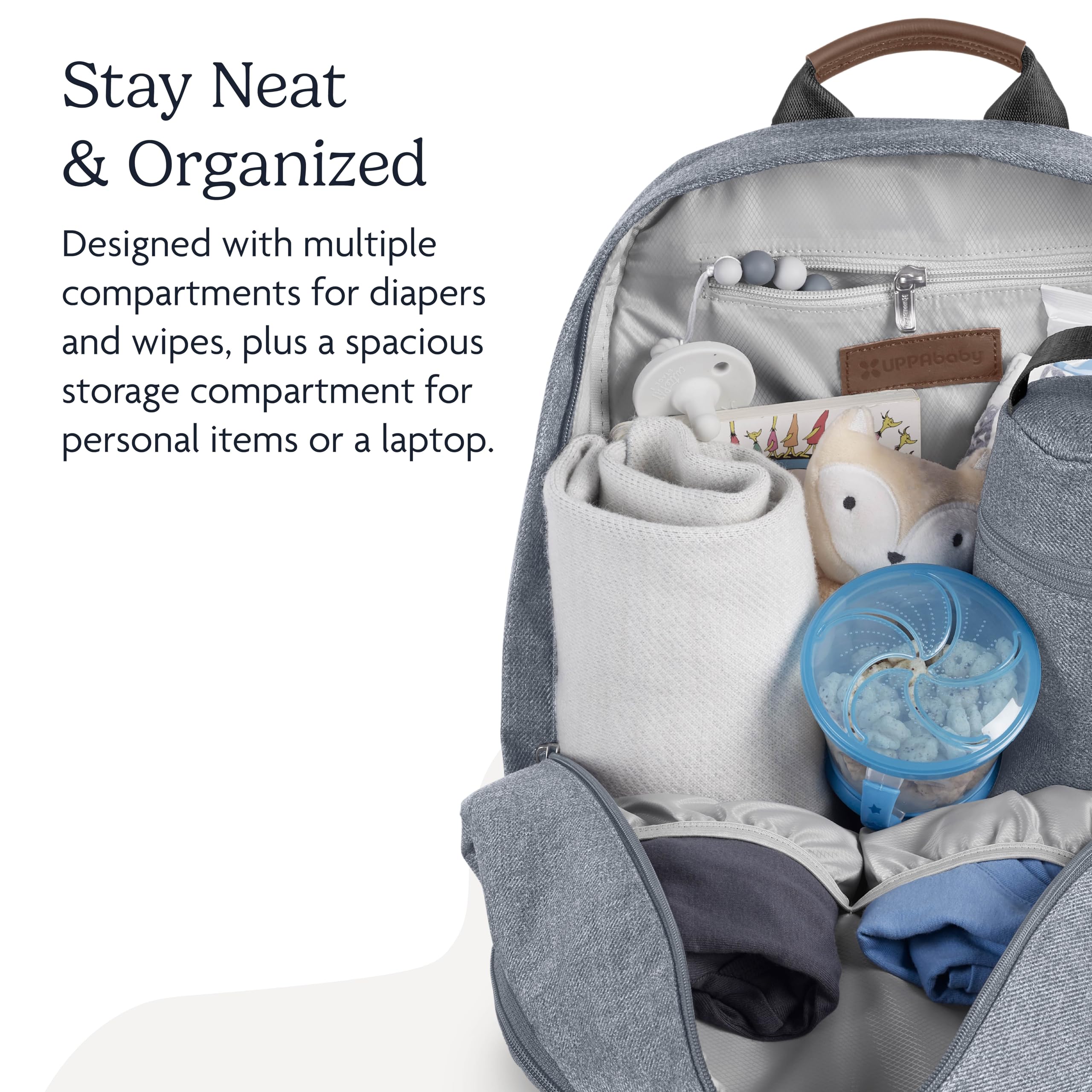 UPPAbaby Diaper Backpack with Multiple Storage Compartments, Stroller Strap Attachment, Bottle Insulator & Changing Pad - Anthony (White Grey Chenille/Chestnut Leather) | Perfect for Baby Essentials Organization & On-the-Go Parents